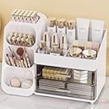 Makeup Organizer with Drawers, Skincare Organizer (Large Size Thick), Storage Box Cosmetic Display Cases, Make up Organizers for Vanity, Dresser, Desk, Kitchen, Countertop (White)