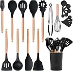 Cooking Utensils Set, 22 Pcs Heat Resistant Silicone Kitchen Utensils Spatula Set with Holder, Kitchen Gadgets Utensil Set for Nonstick Cookware (Black)
