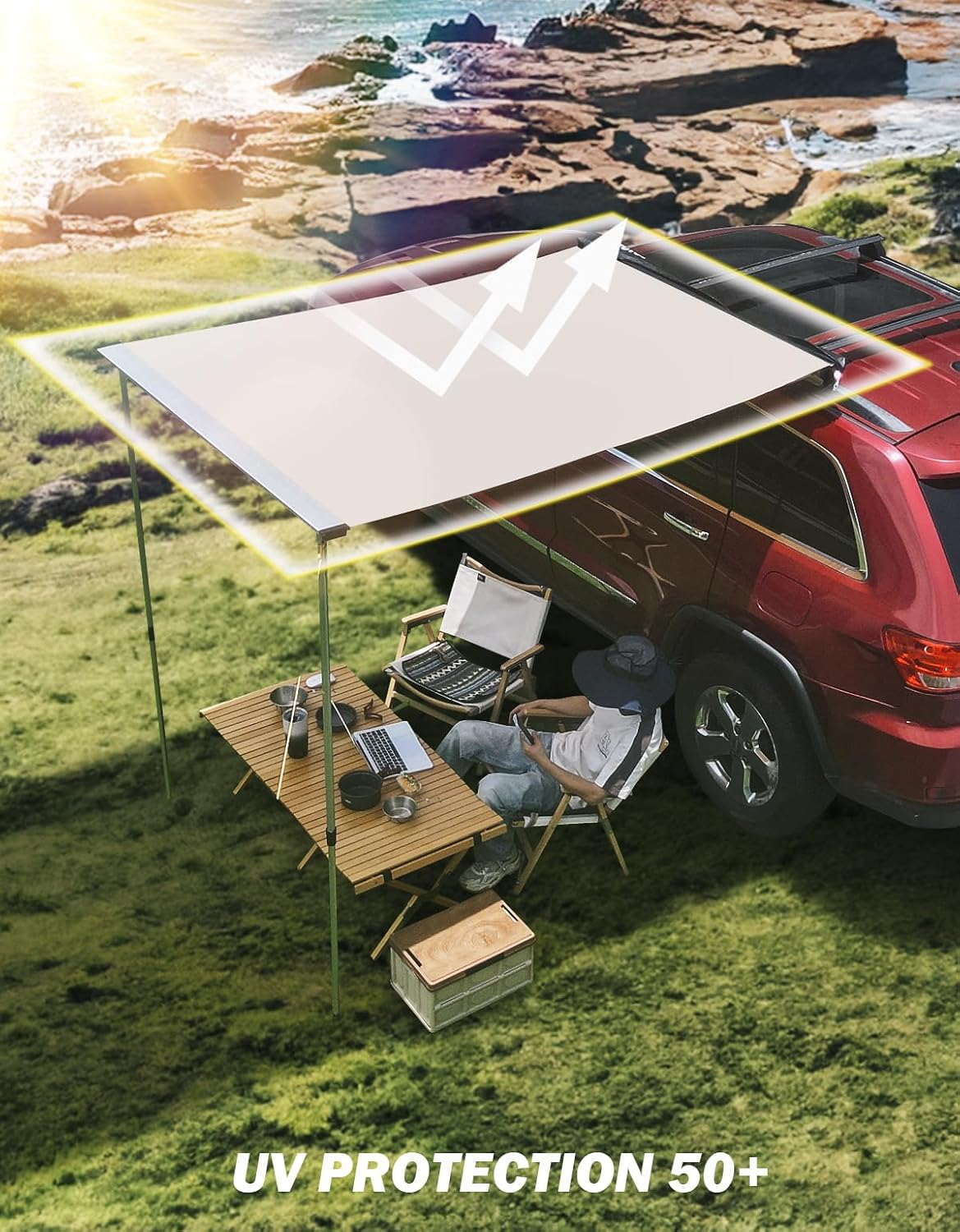 JOYTUTUS Vehicle Awning 6.6x8.2 Roof Rack Pull-Out Sun Shade UV50+, Weatherproof 4x4 Side Awning for Camping, Car Awning with Adjustable Hardware, Quick Set-up, SUV/Truck/Van/Jeep JOYTUTUS Vehicle Awning 6.6x8.2 Roof Rack Pull-Out Sun Shade UV50+, Weatherproof 4x4 Side Awning for Camping, Car Awning with Adjustable Hardware, Quick Set-up, SUV/Truck/Van/Jeep