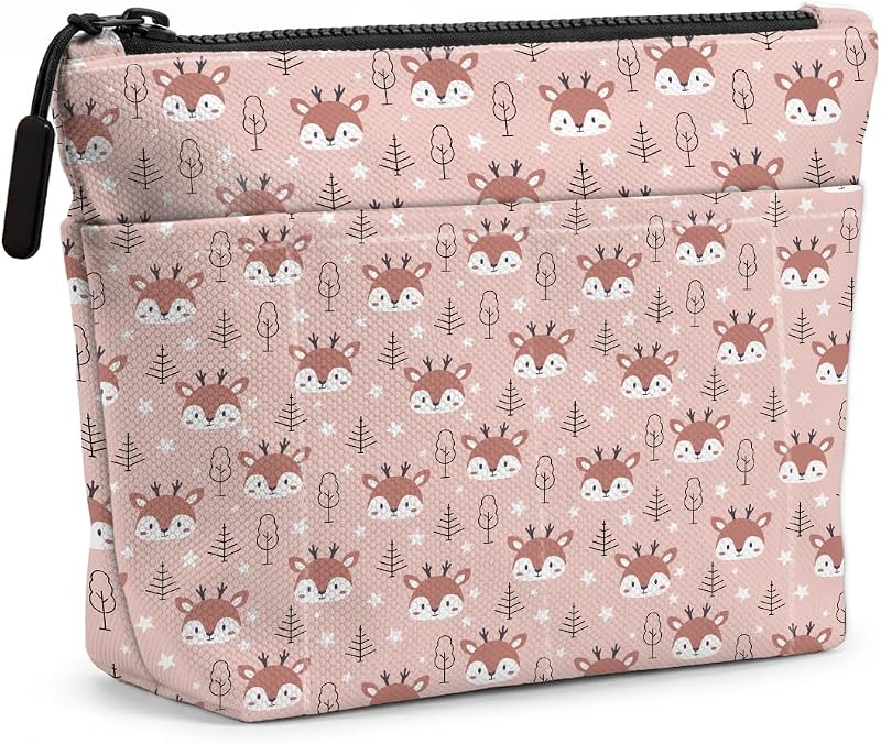 Necessaire de maquiagem jealance com estampa de cervo, bolsos externos e 8 compartimentos, 25,4 x 19,05 x 5,84 cm