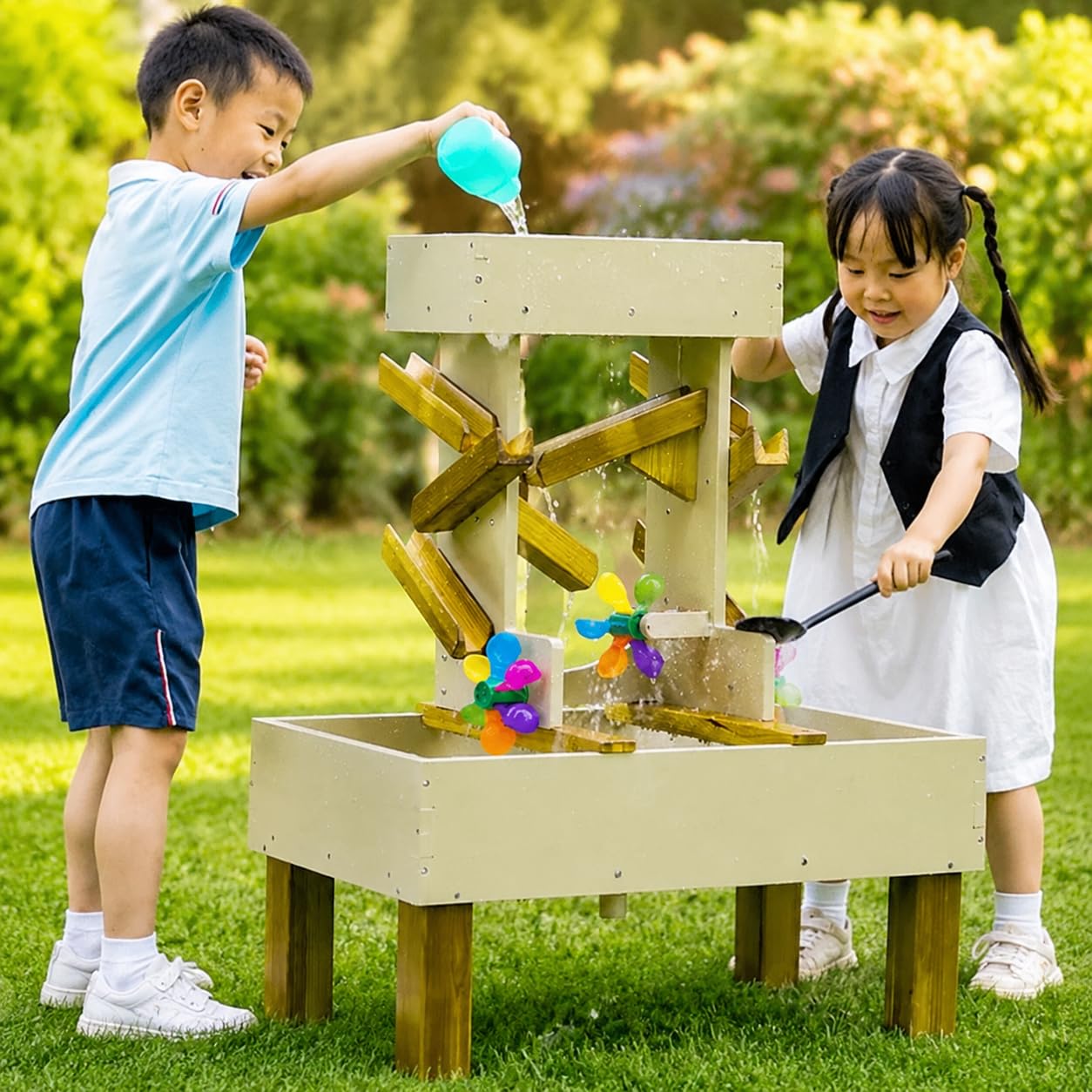 Kinder Sandspielzeug Set Eimer Schaufel Förmchen Lerneffekt Motorikförderung für Kleinkinder Spielen, Windmühlen-Wassertank