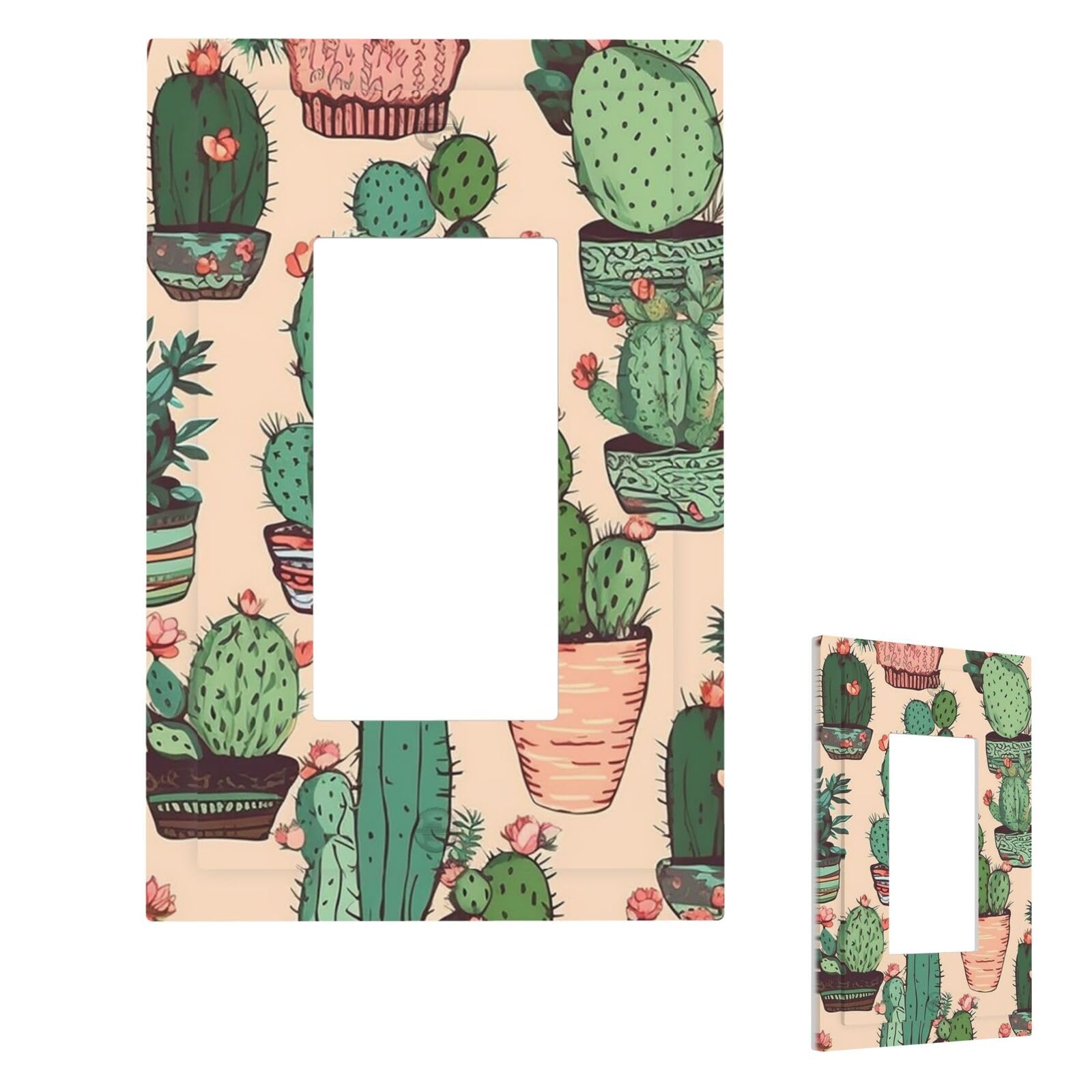 Aceprints 1 Gang Cactus Pattern Wall Plate Cover Modern Decorative Light Switch Cover Unbreakable Receptacle Outlet Covers For Living Room Bedroom Decor