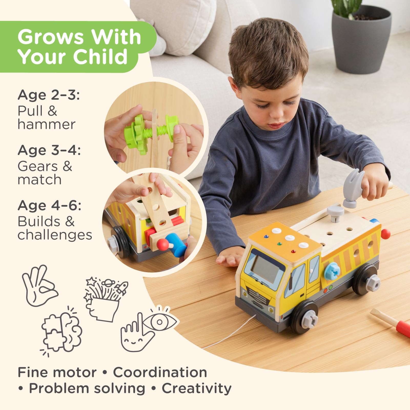 Nene Toys Montessori Busy Board drewniana ciężarówka dla dzieci w wieku od