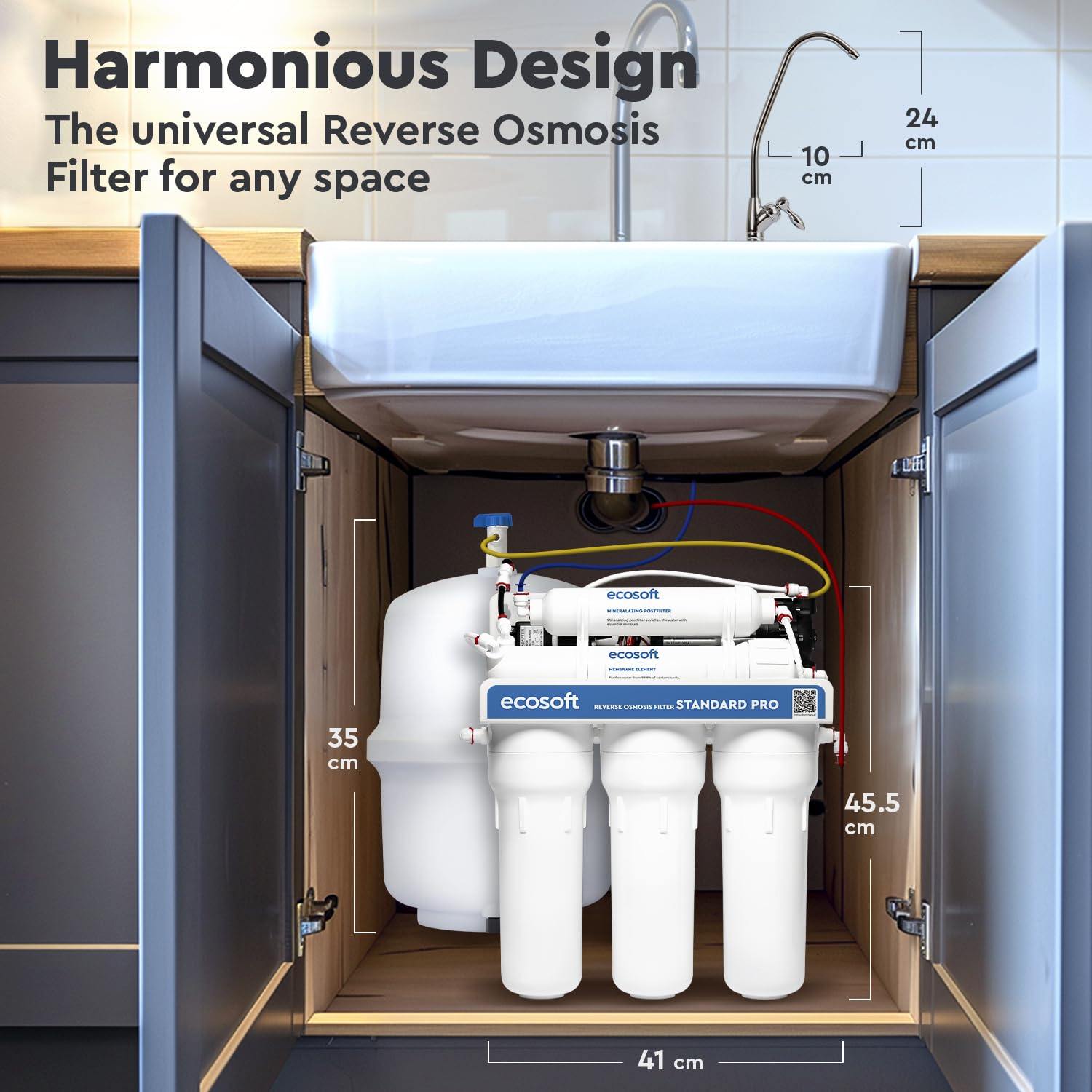 Ecosoft Standard Pro Filtre à osmose inverse - Avec pompe intégrée, purification efficace et installation facile
