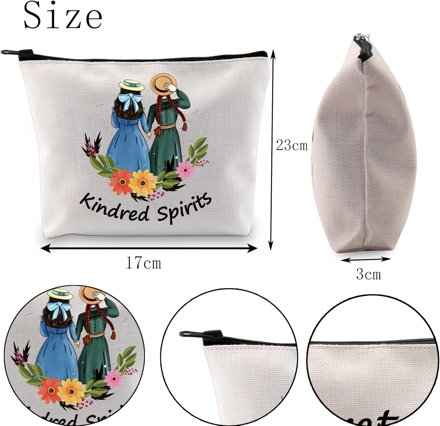 POFULL Kindred Spirits Cosmetic Bag Anne Green Gift Book Lover Gift Friendship Makeup Bag (Kindred Spirits) - Image 2