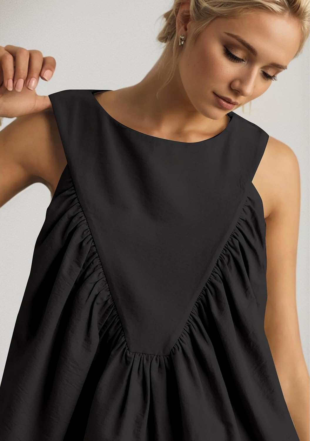 Women Babydoll Peplum Tank Tops Sleeveless Smocked Shirt Top Ruffle Hem Loose Fit Ruched Top Summer Shirred Tops - Image 2