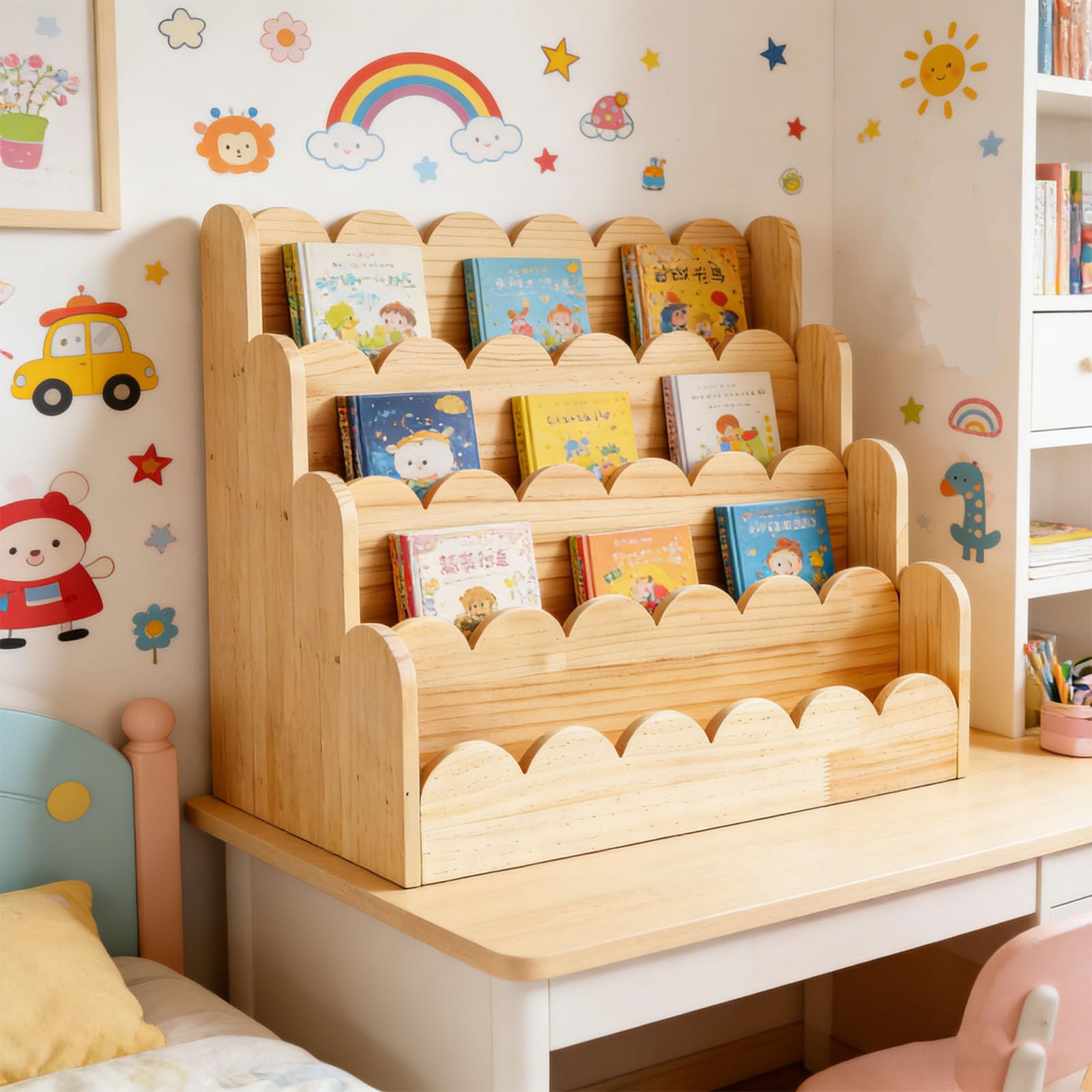 Libreria in legno a più sezioni per bambini, supporta lo sviluppo dell'apprendimento e mantiene i libri illustrati ben organizzati per la cameretta dei bambini