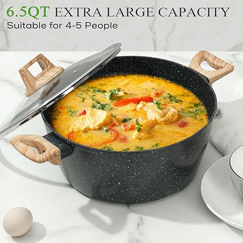 Miniatura 7 de SODAY Juego de ollas y sartenes, de 17 piezas, de granito negro, utensilios de cocina, antiadherentes sartenes, ollas, vaporera cucharón, espátula