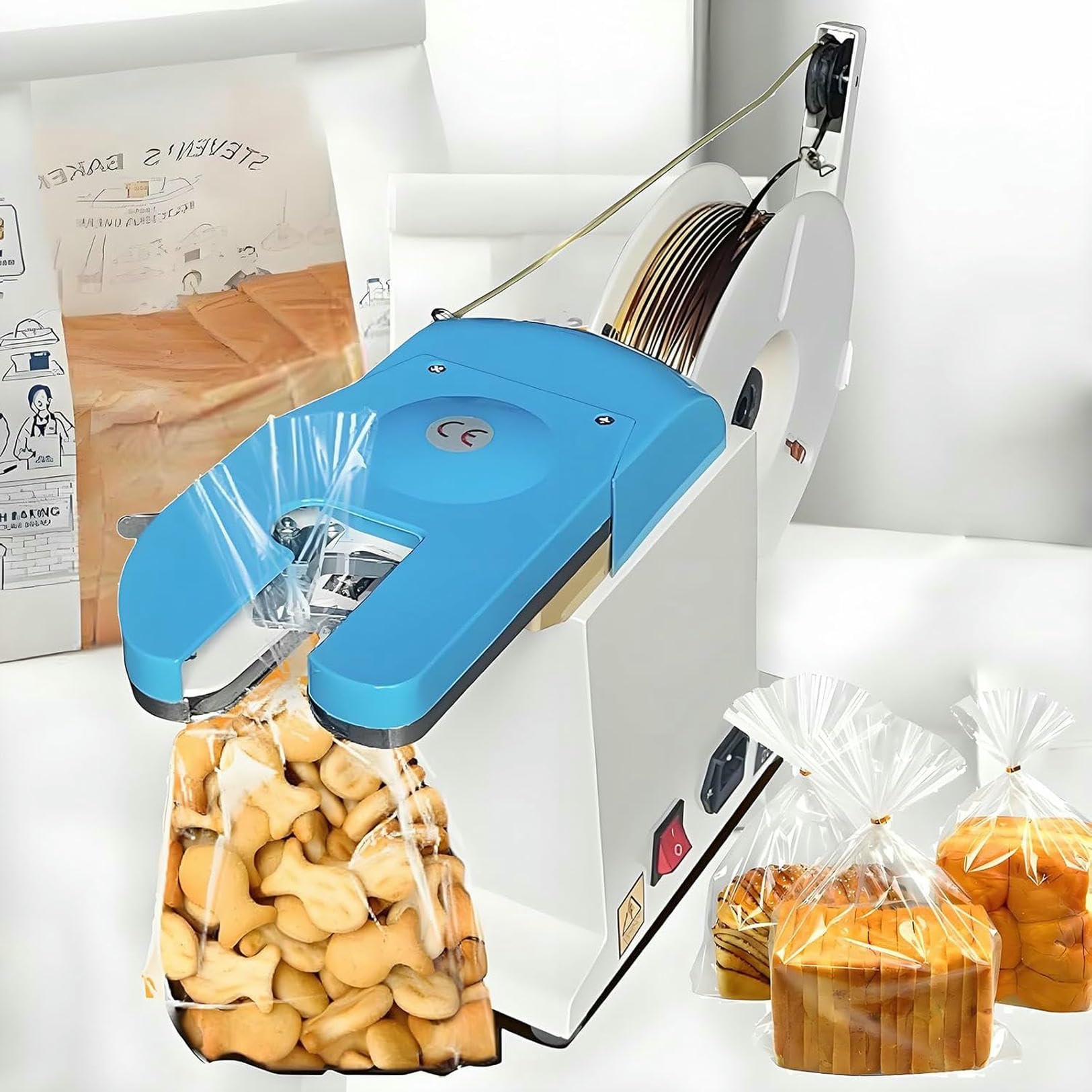 Sigillante elettrico per sacchetti per panetteria e caramelle, legatrice semiautomatica, per sigillare alimenti e rilegatura a filo, ideale per pane e snack
