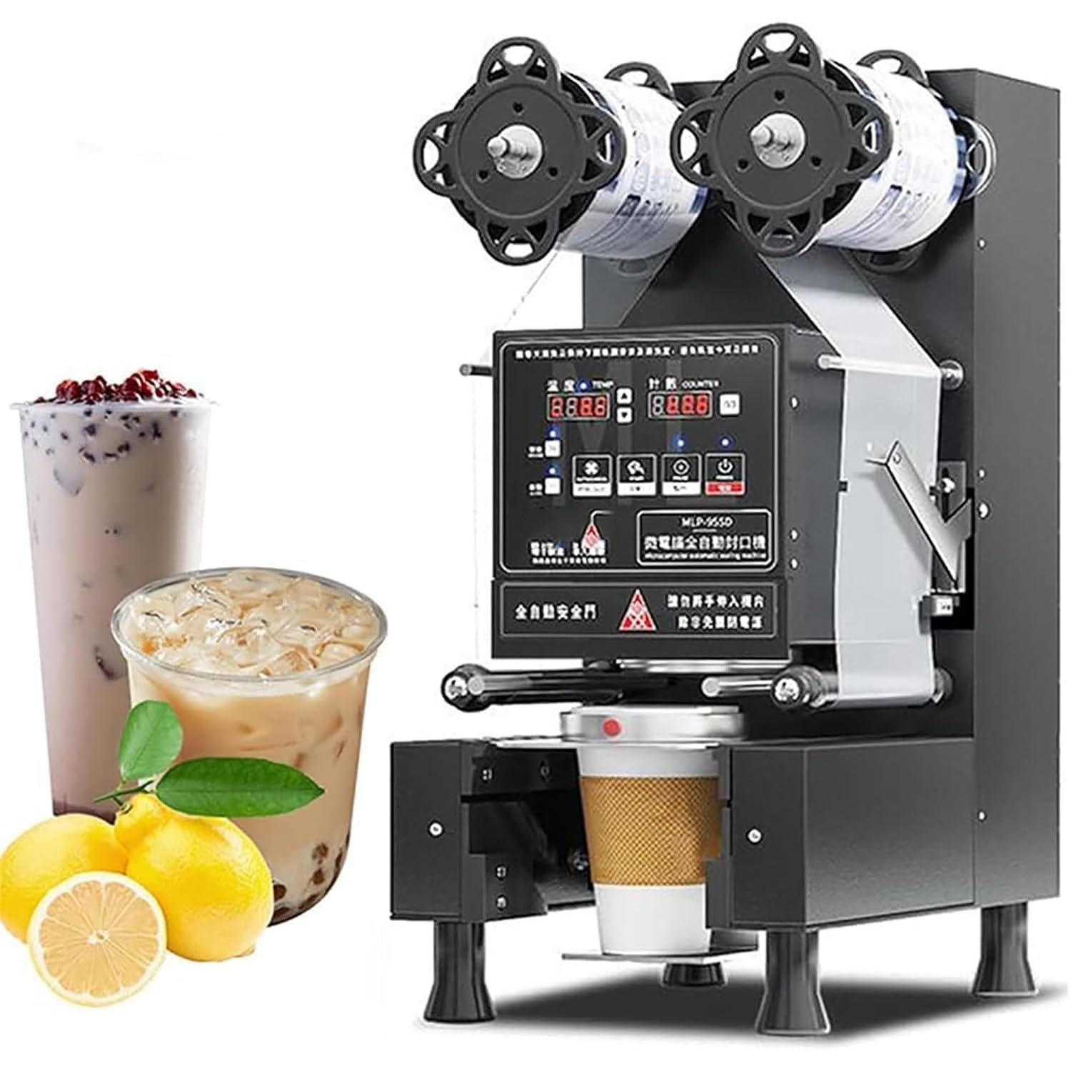 AYCDL Fully Automatic Electric Cup Sealer, 350w Commercial Cup Sealing Machine, with Smart Control Panel, for Milk Tea Shop,Black-110V