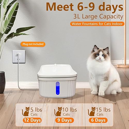 Miniatura 2 de Fuente de agua para gatos, fuente automática de agua para mascotas, dispensador de agua para perros con luz LED y ventana de nivel de agua (enchufe