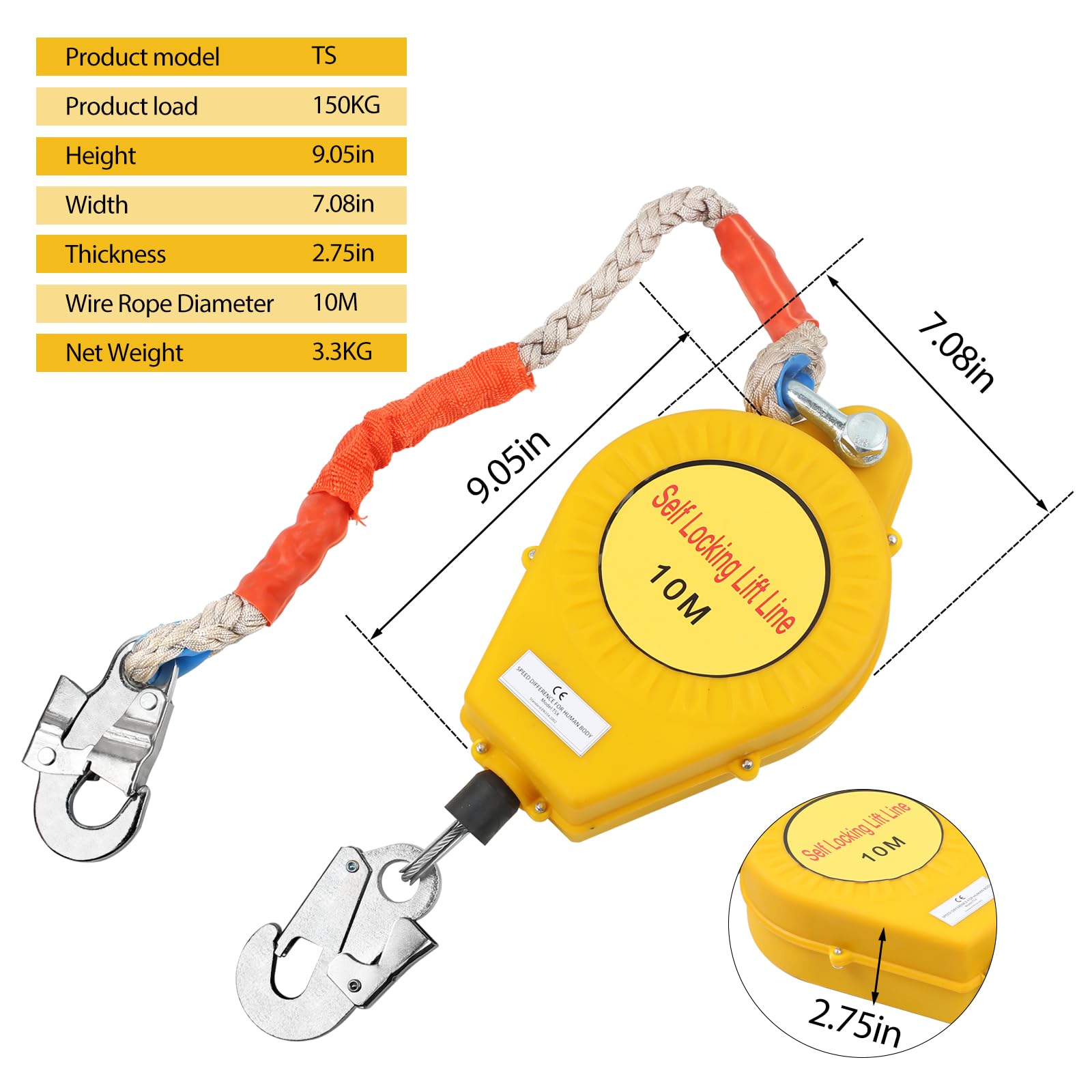 Dispositivo Anticaduta Retrattile Per Lavori In Altezza - 10m, Portata 150kg, Sicuro E Professionale - Foto 3