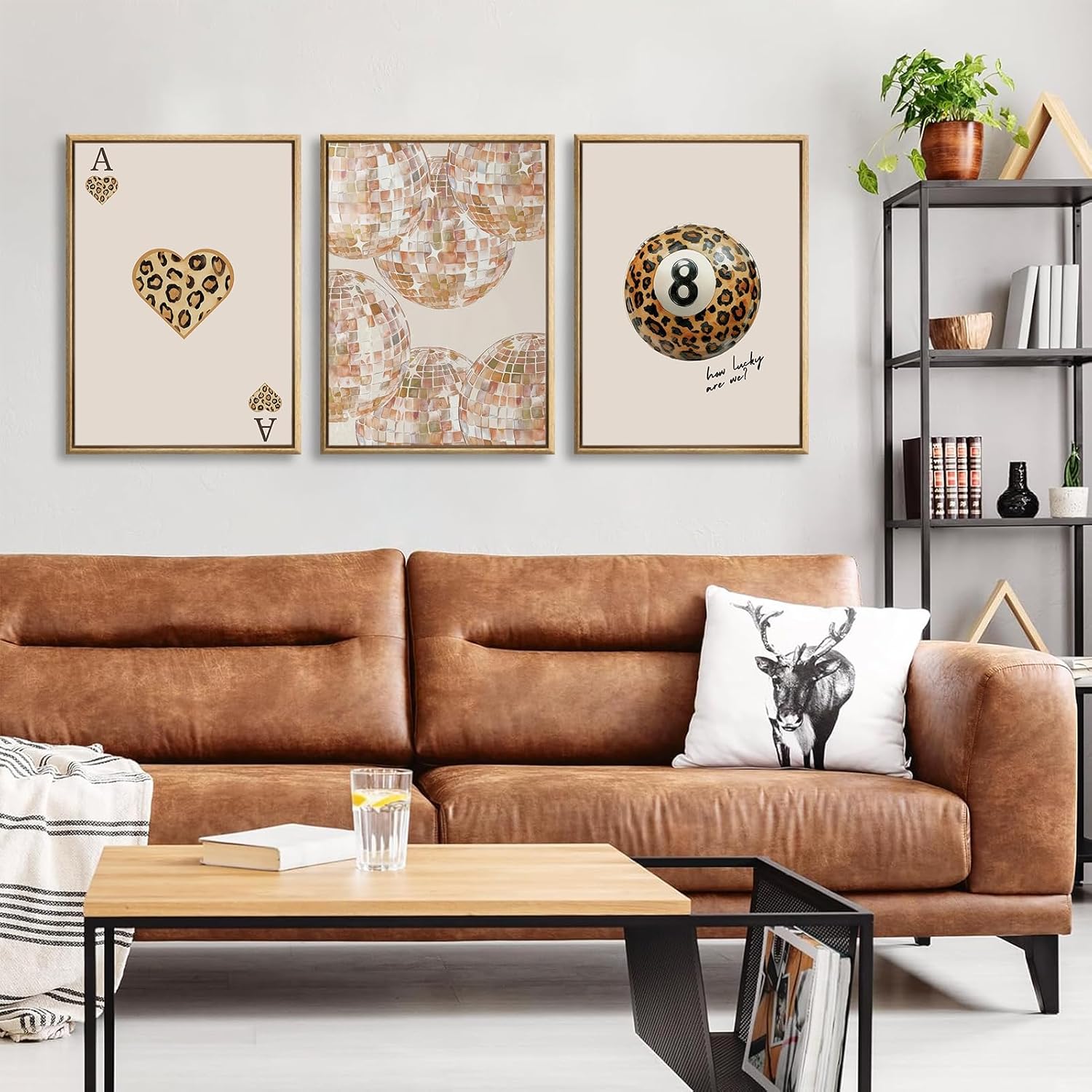 3Pcs Trendy Leopard Disco Ball Wall Art Preppy Ace Cards Poster Prints Leopard 8 Ball Wall Decor pictures Stylish Lucky Printings Artwork for Women Bedroom Living Room Bathroom Decoration