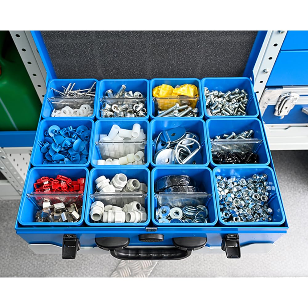 Syncro System Valigetta portaminuterie in metallo furgone officina mobile – 12 vaschette modulari gancio sicurezza 44x34x10 cm