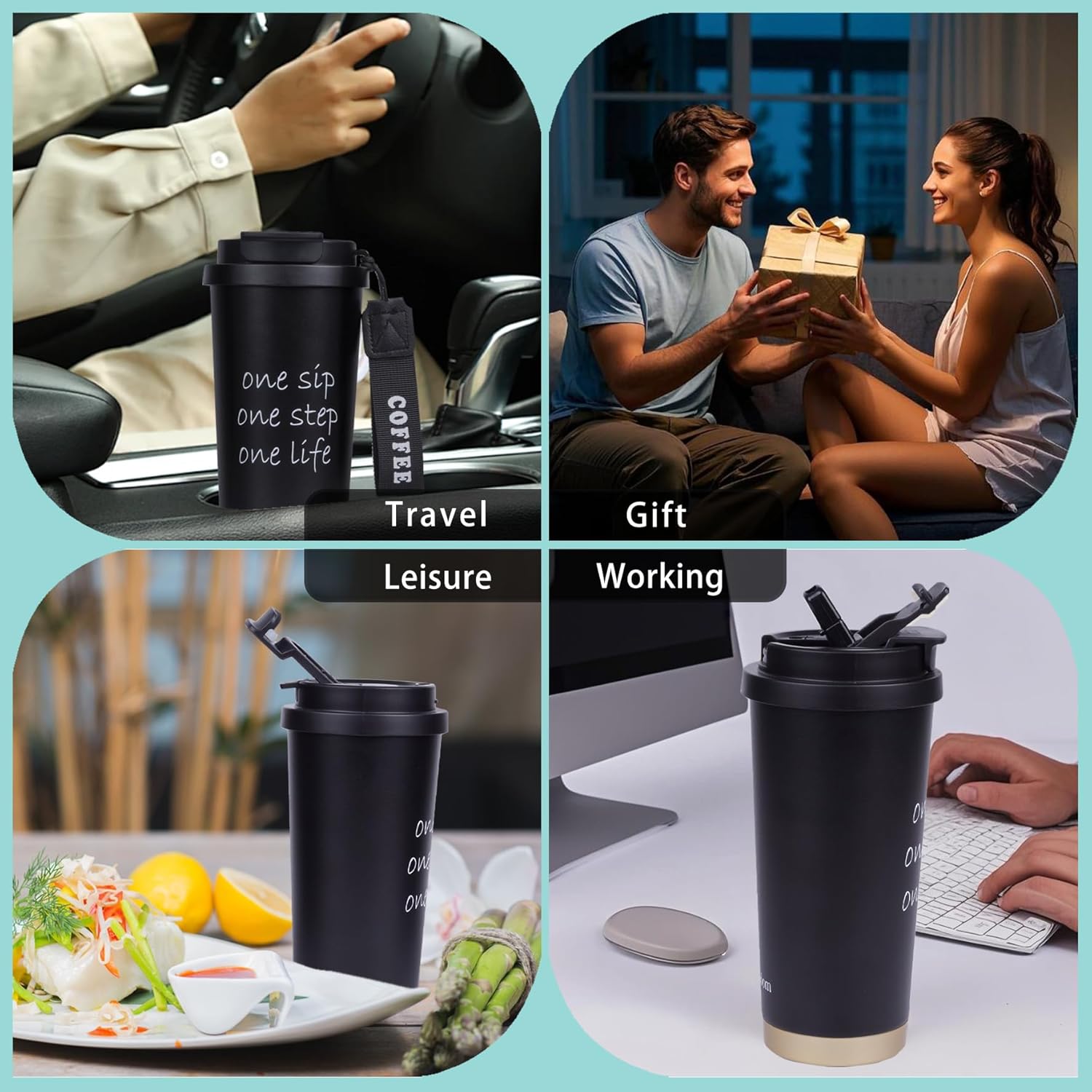 Insulated Coffee Mug with Ceramic Coating, 18 oz Ceramic Lined Travel Coffee Mug with Leakproof Lid, Double Wall Stainless Steel Hot & Cold Drinking Cup for Office Camping Travel, Black - Image 7