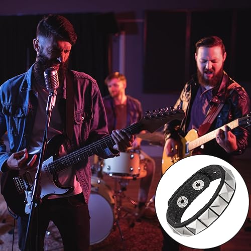 Miniatura 4 de Juego de 4 pulseras punk rock con tachuelas Emo Retro de cuero con remaches, puños ajustables de los años 80, accesorios para hombres y mujeres,