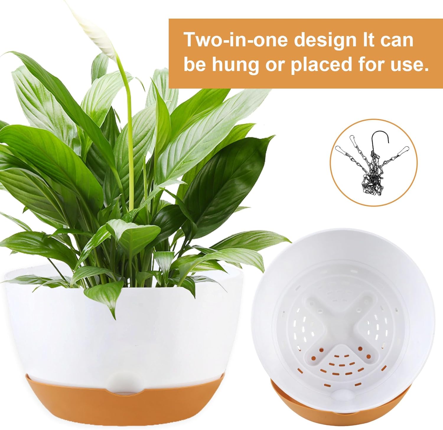 KPUVX 4 Pack Plastic Hanging planters for Indoor Plants,8 Inch Plant Pot Indoor Outdoor Hanging Baskets,Hanging Flower Pots with Drainage Holes and Chain for Garden Porch Plants(White)
