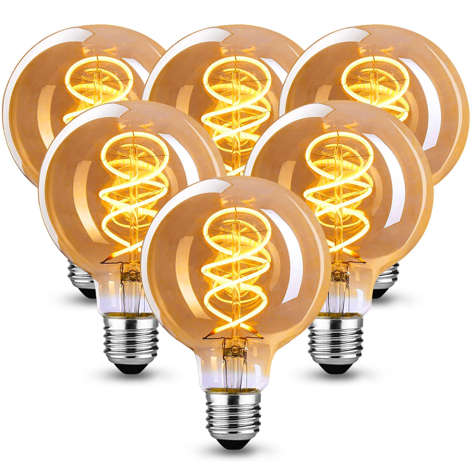 Lampadina Vintage E27, Lampadine e27 luce calda dimmerabile 4W E27 Lampadina LED Edison Vintage ideale per l'illuminazione nostalgica e retrò nel bar di casa, vetro ambrato - 6 pezzi（G80 SLX）