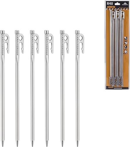Vista 8 de CAMPINGMOON 7.87 pulgadas 8 piezas de acero inoxidable martensítico 420J2 endurecido forjado estaca estaca estaca de potencia ideal para suelo duro
