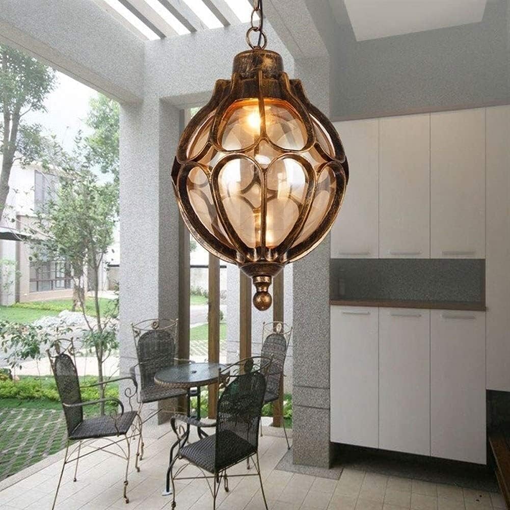 Retro Hanging Lantern Round Ball Chandelier Outdoor Waterproof Garden Light Grapee Corridor Light Balcony Villa Garden Landscape Light Adjustable Chandeliers/Brown/180 * 330Mm