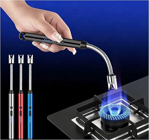 ولاعة كهربائية قابلة لاعادة الشحن بمنفذ USB مع رقبة مرنة طويلة مناسبة للمطبخ والاضواء ومواقد الغاز والشواء (الوان متعددة)