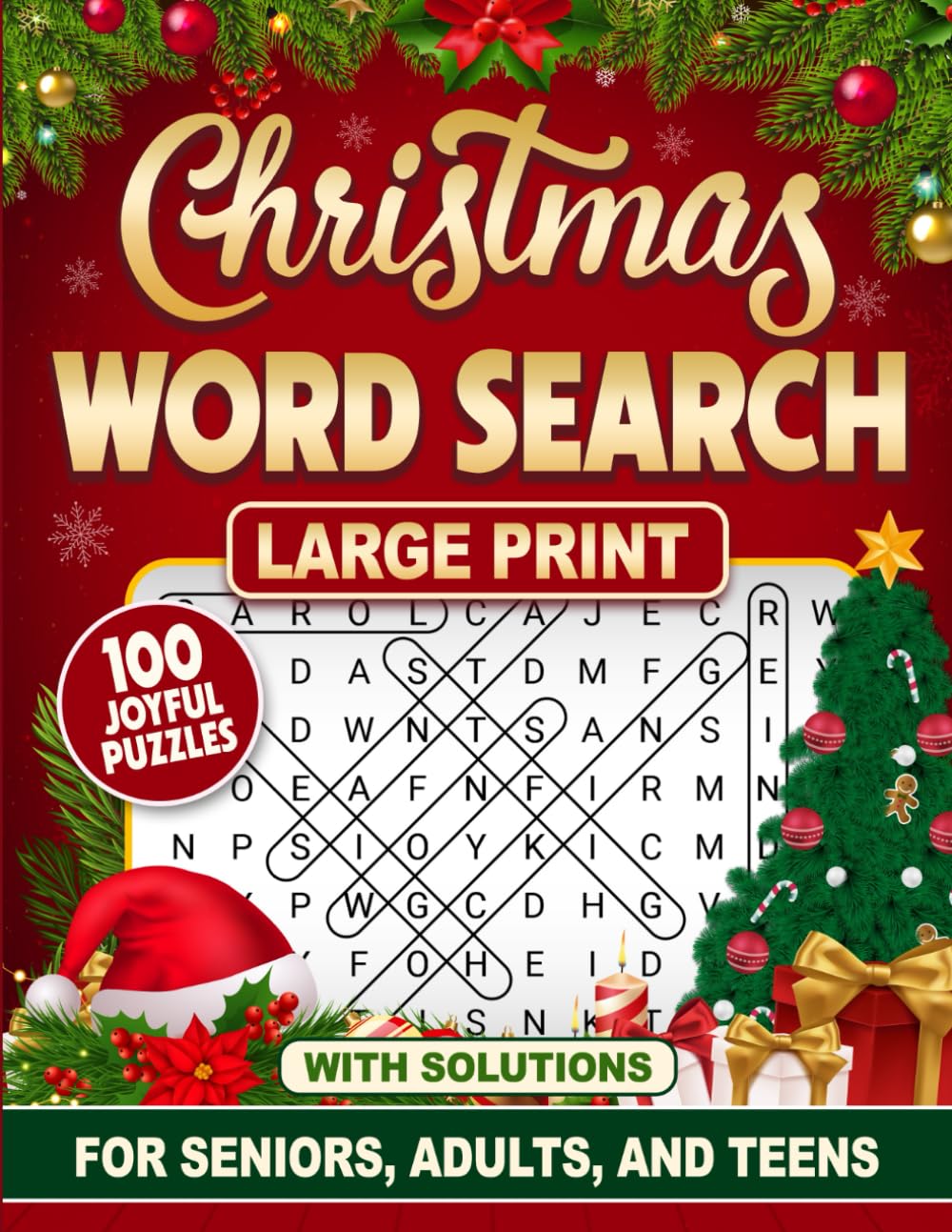 Christmas Word Search Large Print: For Seniors Adults and Teens 100