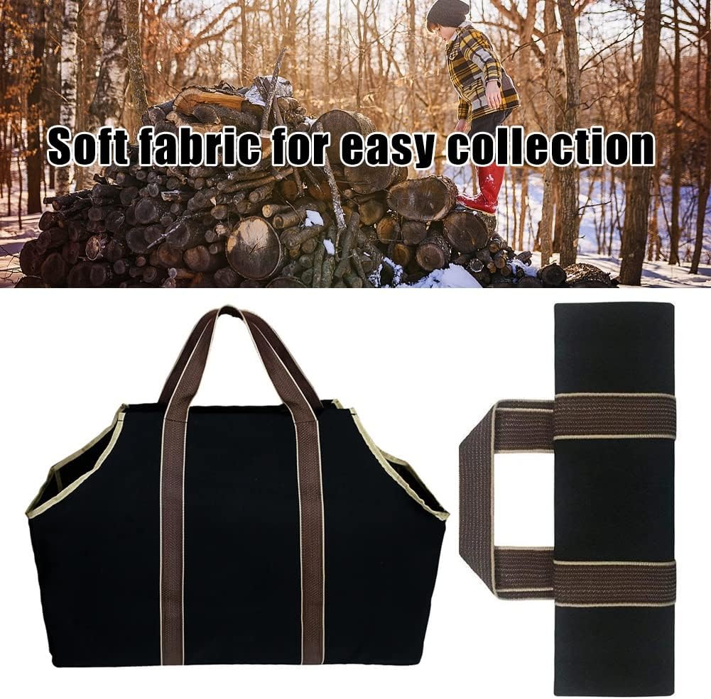 Canvas Log Carrier Bag, Waterproof Firewood Holder Baskets, Storage Holders Outdoor Firewood Bag, for Fireplaces Camping Beaches(B)