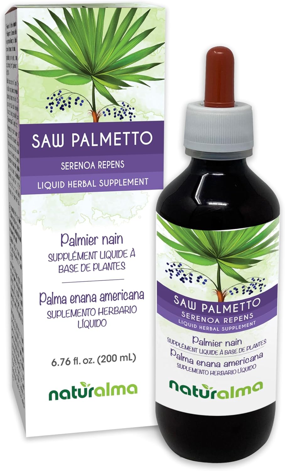 Naturalma Saw Palmetto (Serenoa repens or Sabal serrulata) Fruit Alcohol-Free Tincture – 6.76 fl oz Liquid Extract in Drops – Herbal Supplement – Vegan