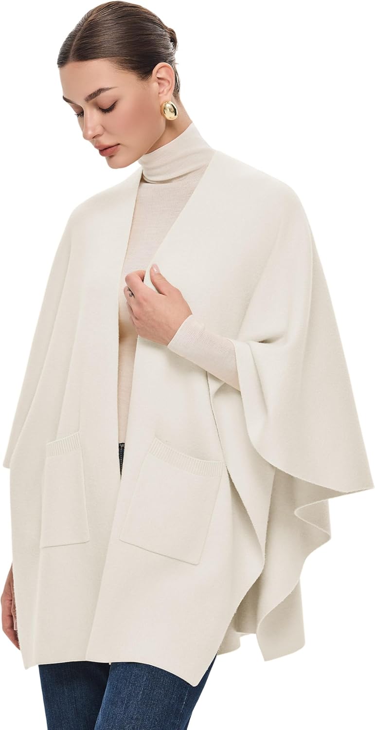 PULI Womens Open Front Shawl Wraps with Pockets Oversized Casual Knit Travel Shawls for Fall and Winter - Image 4