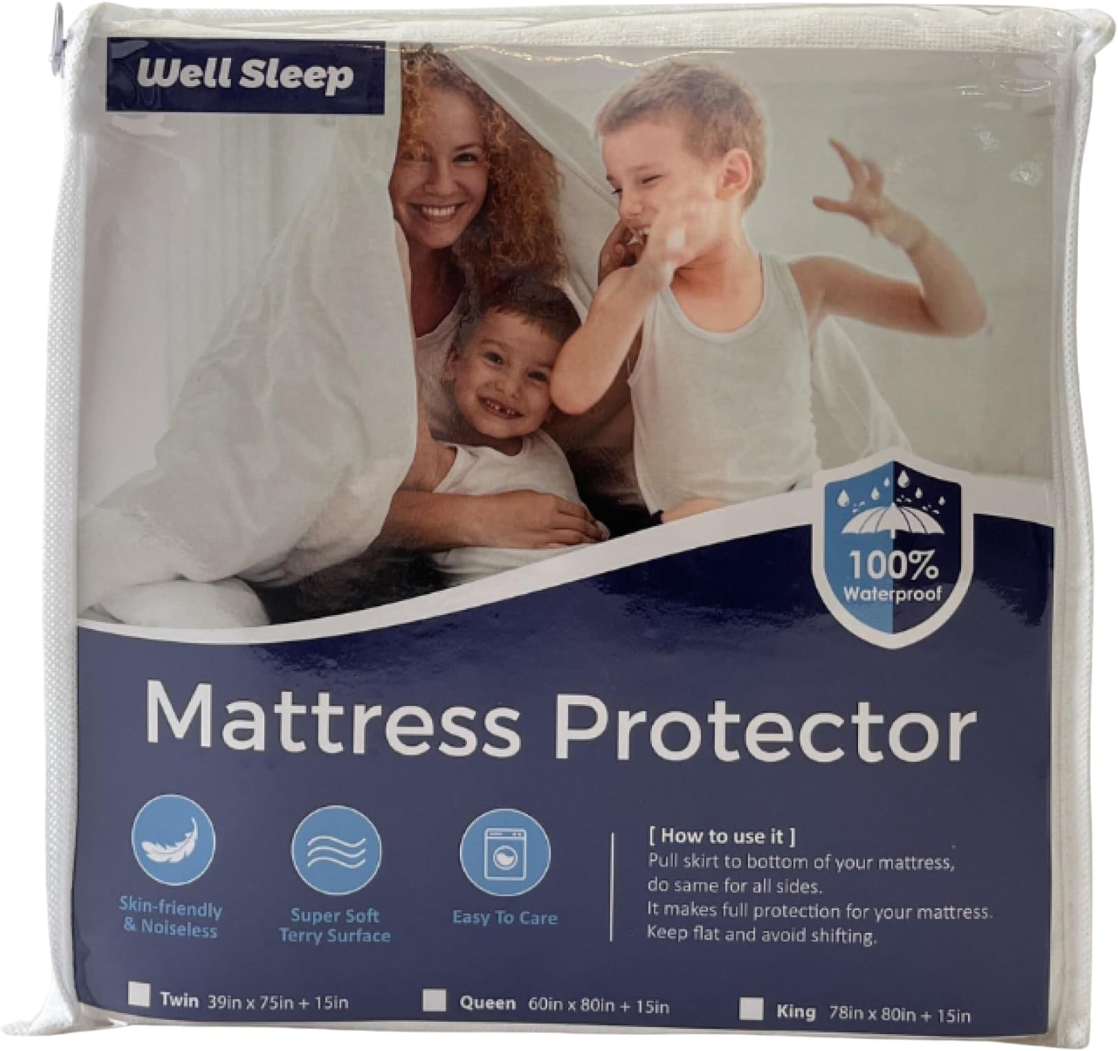 Waterproof Mattress Protector, Soft and Breathable, Machine Washable and Fitted with Stretchable Pockets (King), White, NMWS2401