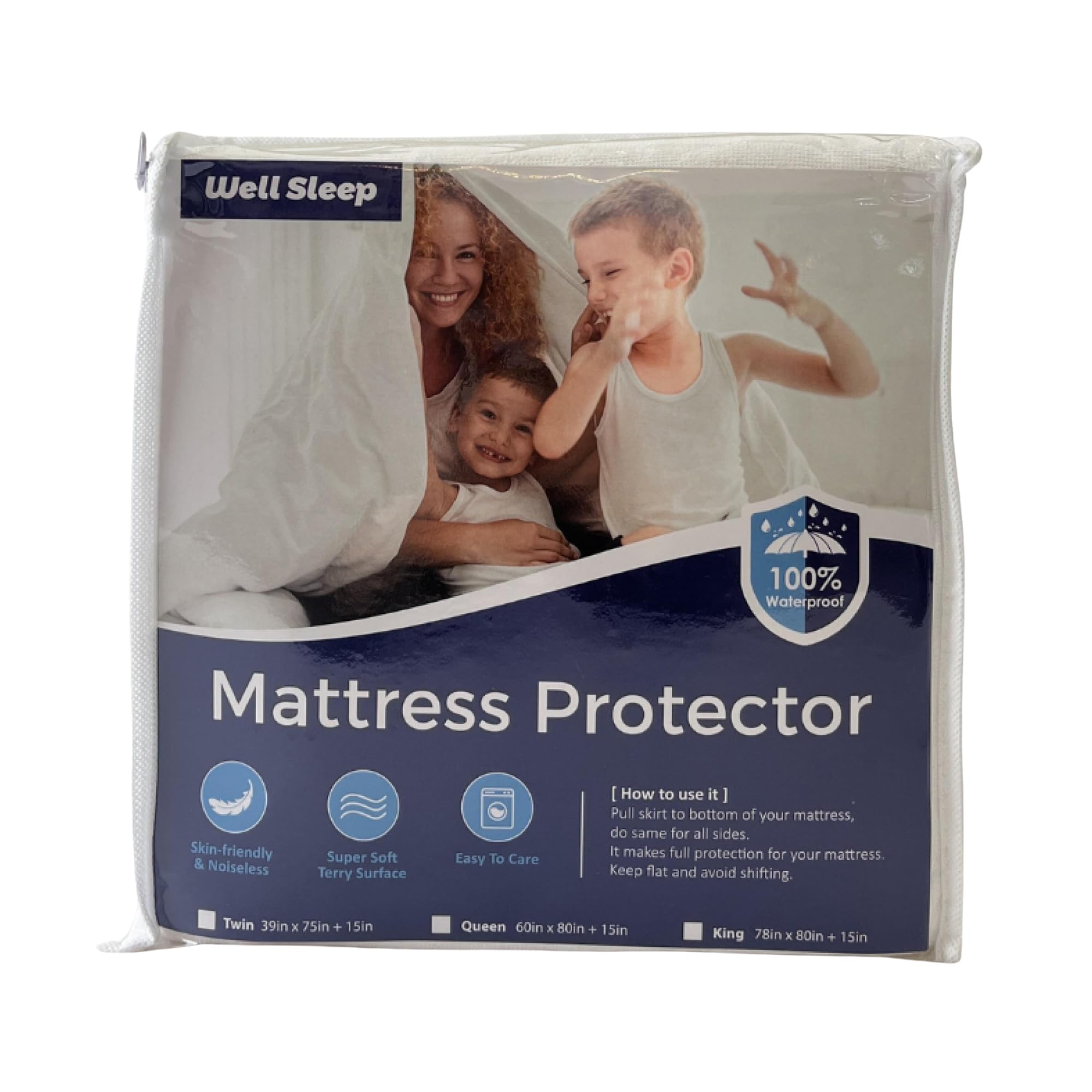 Waterproof Mattress Protector, Soft and Breathable, Machine Washable and Fitted with Stretchable Pockets (King), White, NMWS2401
