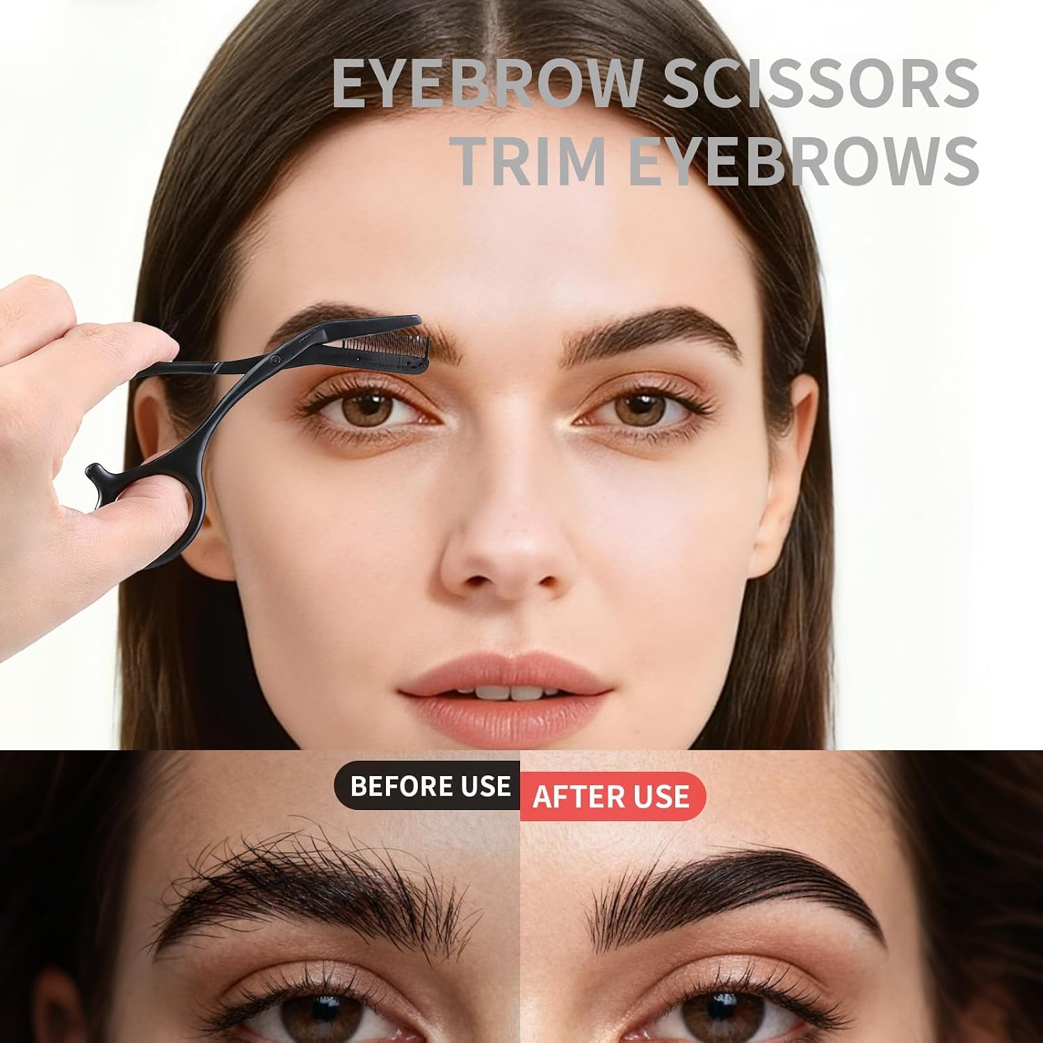 Eyebrow Scissors with Comb, Stainless Steel Eyebrow Trimmer for Women and Men, Brow Scissors, Precision Grooming and Shaping Kit, Brow Trimming Scissors (Black)