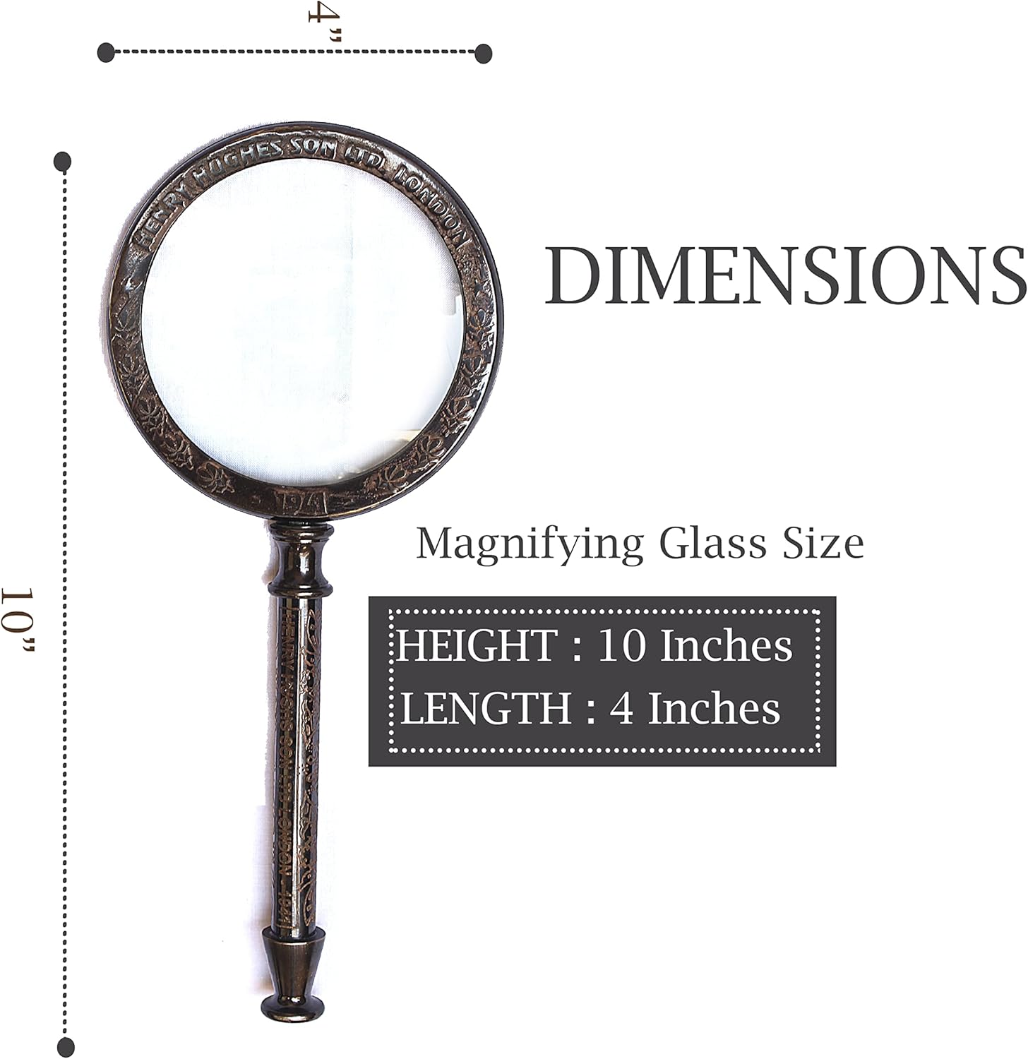 Antique Henry London Marine Handheld Magnifying Glass Astrologers Leather Case Brass Instrument Map or Coin Reading Lens Brown Vintage Magnifier