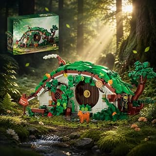 Dwarf Cabin Building Block Set with LED Light – 1088 Pcs Miniature Fairy Tale House Building Blocks for Adults,Fantasy House Model Kit,DIY Collectible Display for Home Office Decor,Gift for Adults