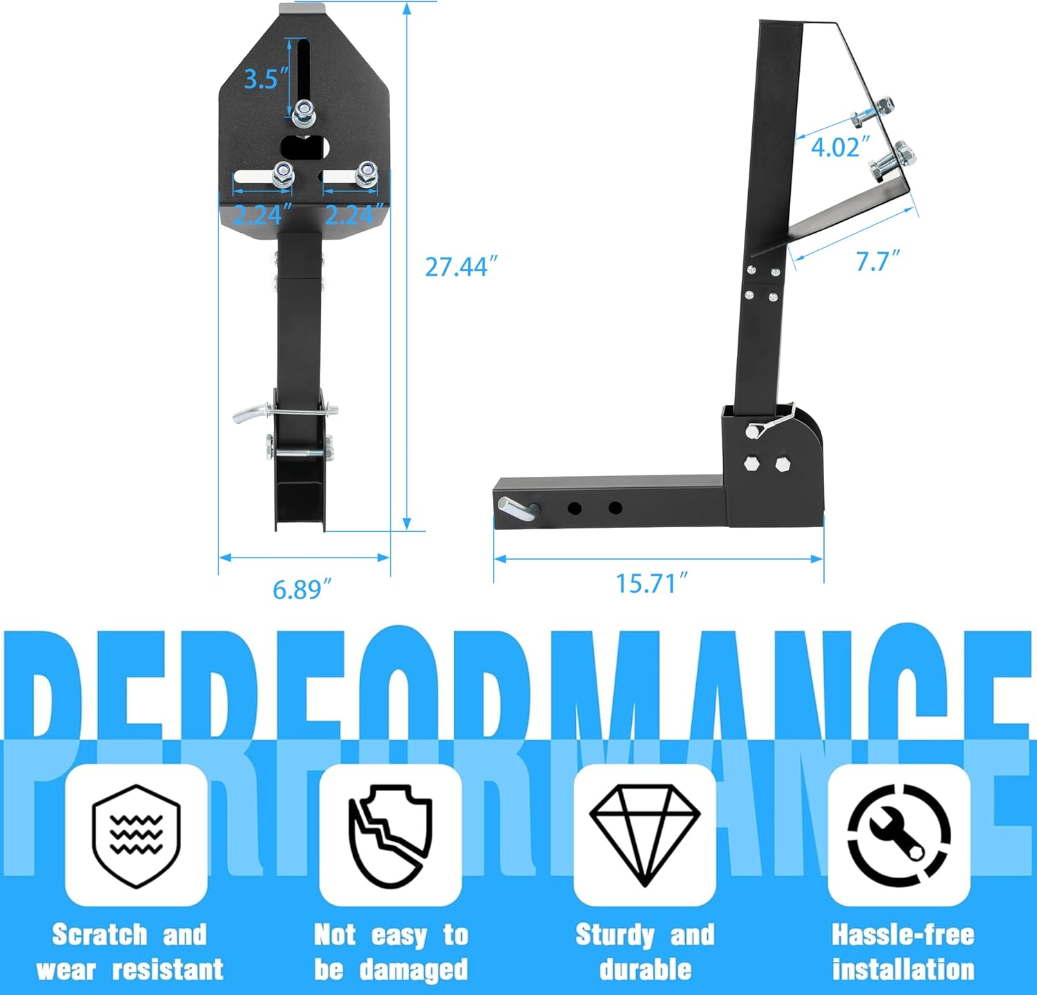 KUAFU Trailer Hitch Spare Tire Mount Compatible with Truck with 2 Inch Hitch Receiver Fits 4 & 5 & 6 Lugs Adjustable Rack Holder Mount