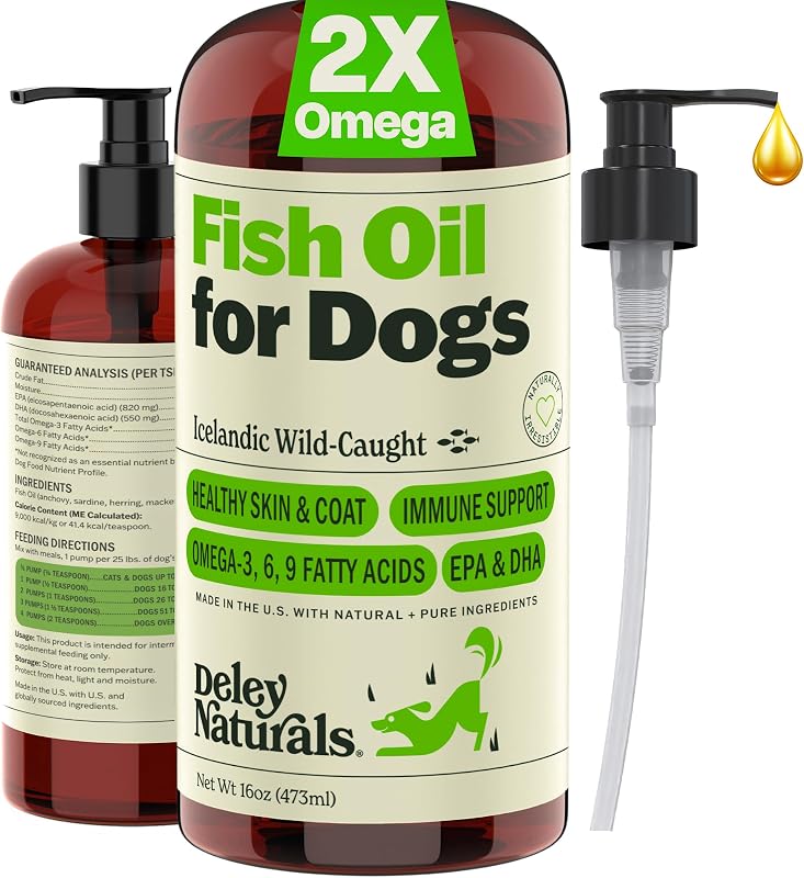 Suplemento de Óleo de Peixe para Cães Deley Naturals com Ômega 3, 6 e 9 — 473 mL