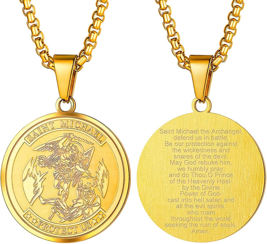 Amazon | [PROSTEEL] コインネックレス ゴールド 18金めっき メンズ 大天使ミカエル お守り ジュエリー 男性 アクセサリー  ベネチアンチェーン付き 55cm | ネックレス 通販