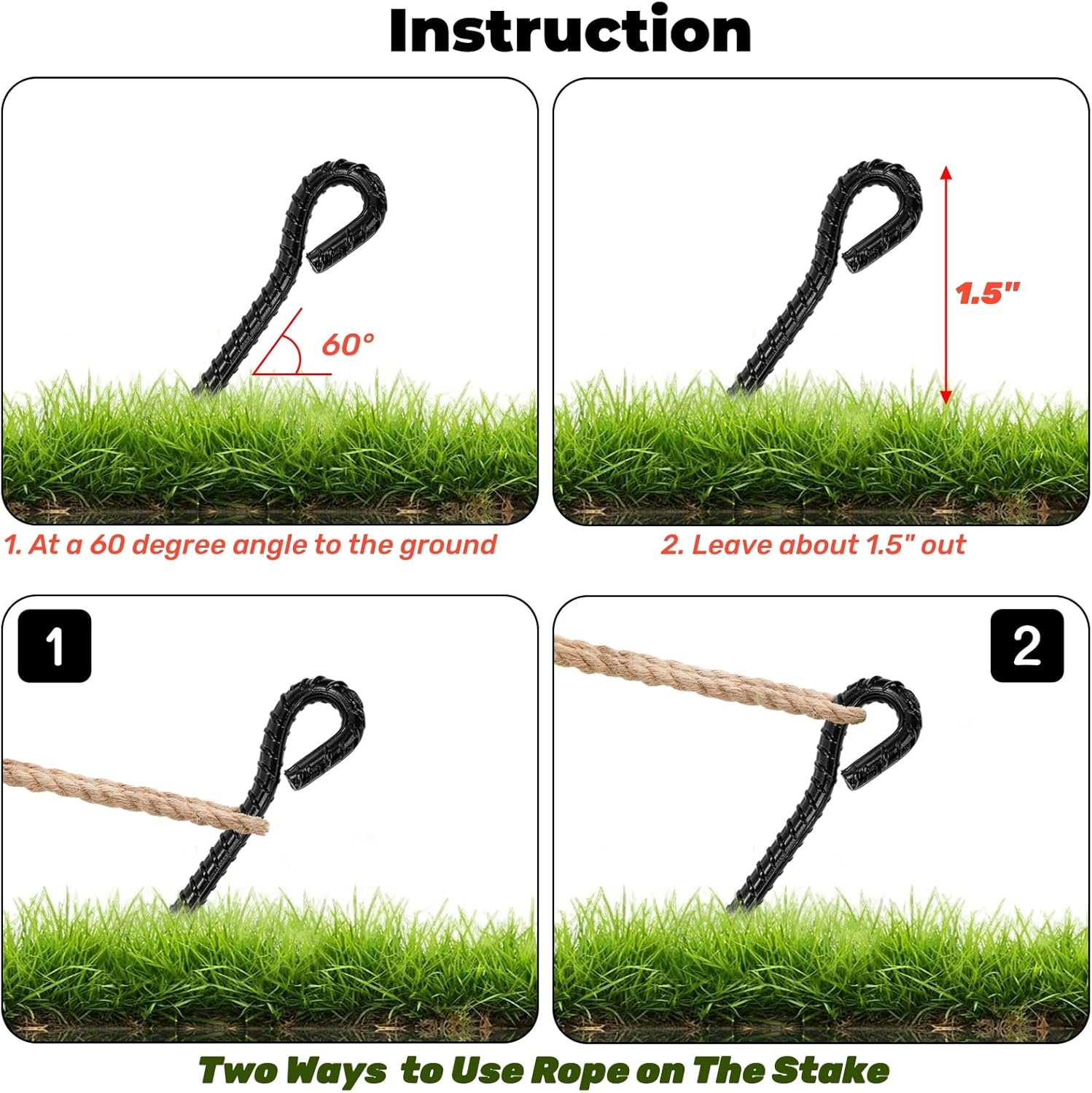 ZOOFOX 10 Pack Ground Rebar Stakes, 16" Heavy Duty Galvanized Steel Garden Stake with Hook, Non-Rust Metal Tent Stakes for Outdoor Camping, Garden, Grassland, Canopies