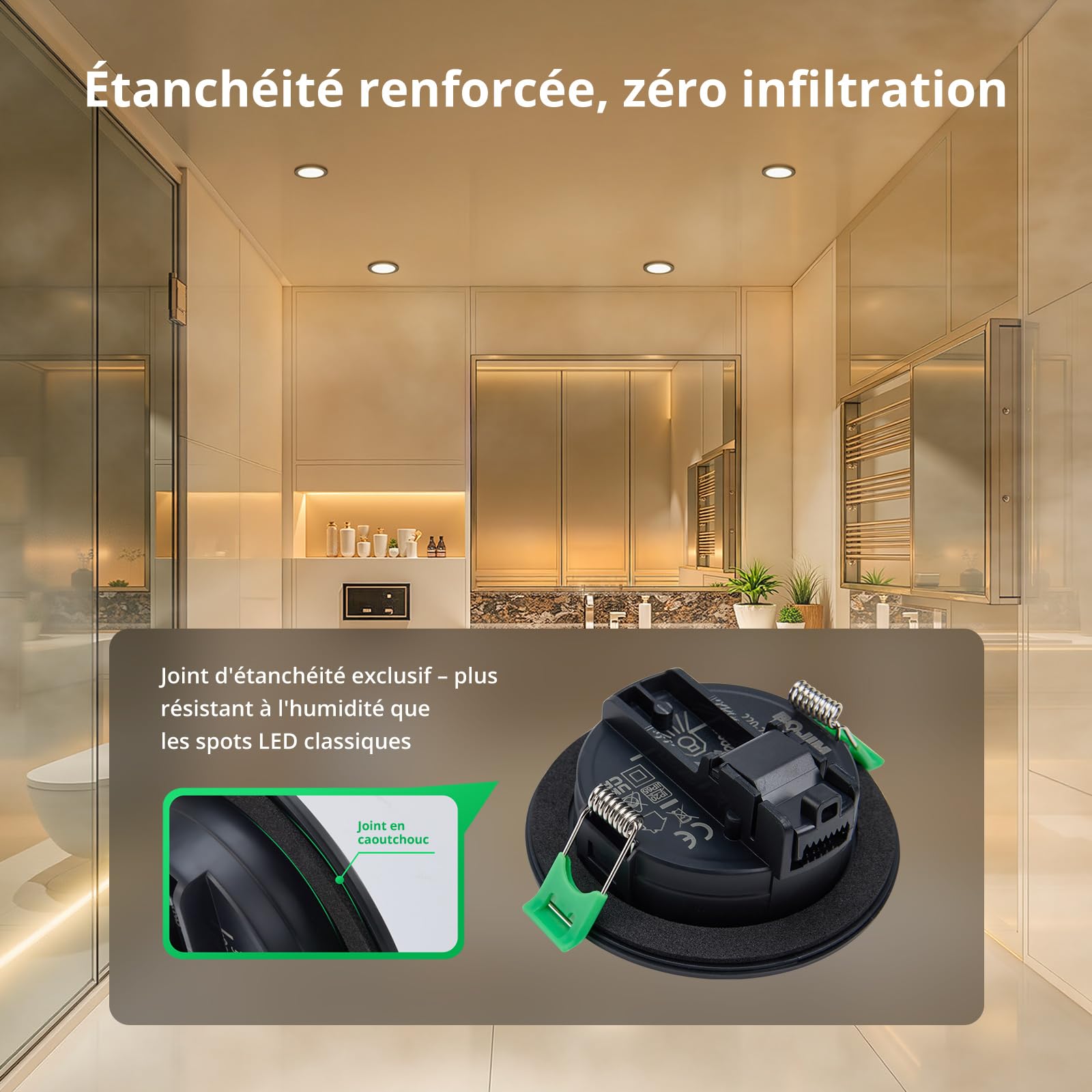 Bojim Spot LED Encastrable Noir IP65, 230V, Trou 68mm-80mm, Extra Plat, 2700K Blanc Chaud 5W, Spot Encastré pour Cuisine, Salle de Bain, Chambre, Salon, Lot de 10