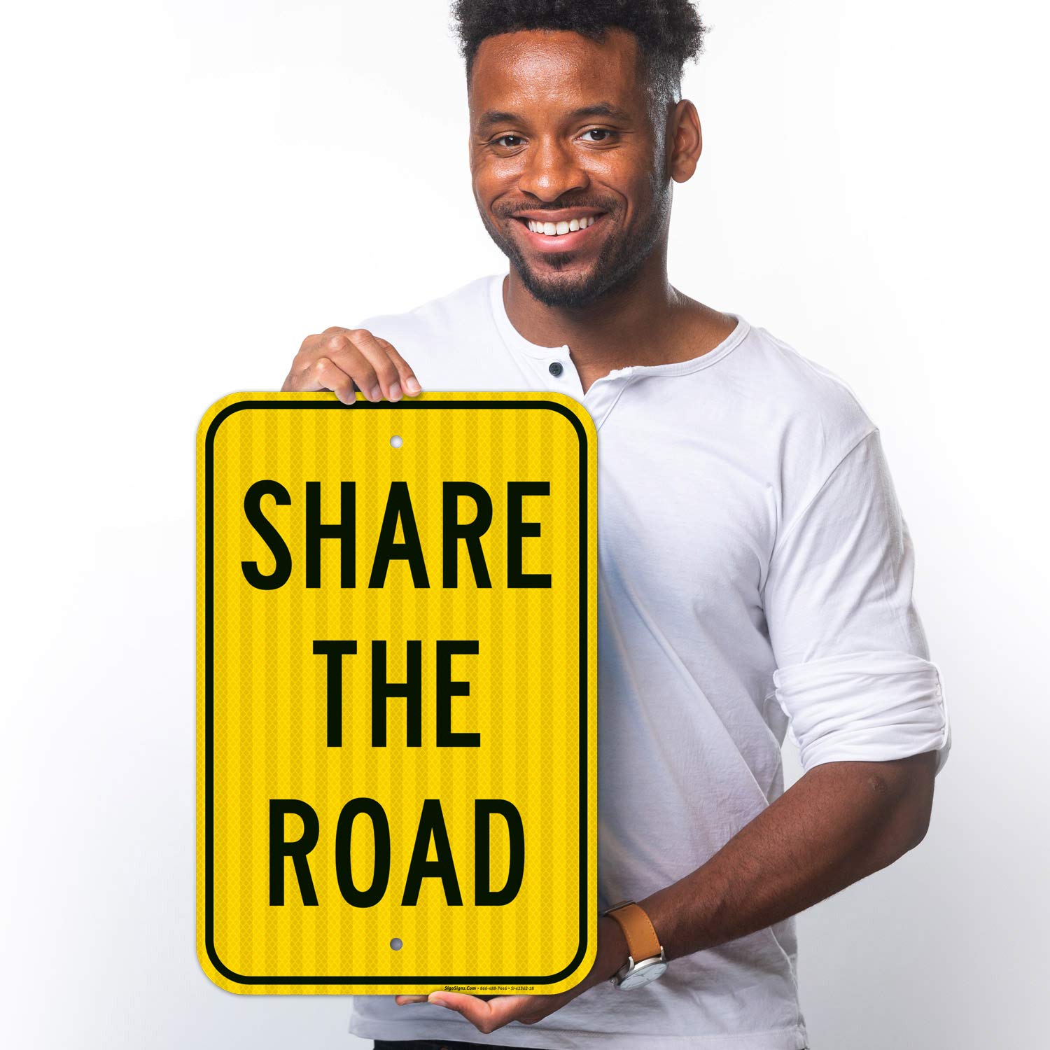Share The Road Sign, 12x18 Inches, 3M EGP Reflective .063 Aluminum, Fade Resistant, Easy Mounting, Indoor/Outdoor Use, Made in USA
