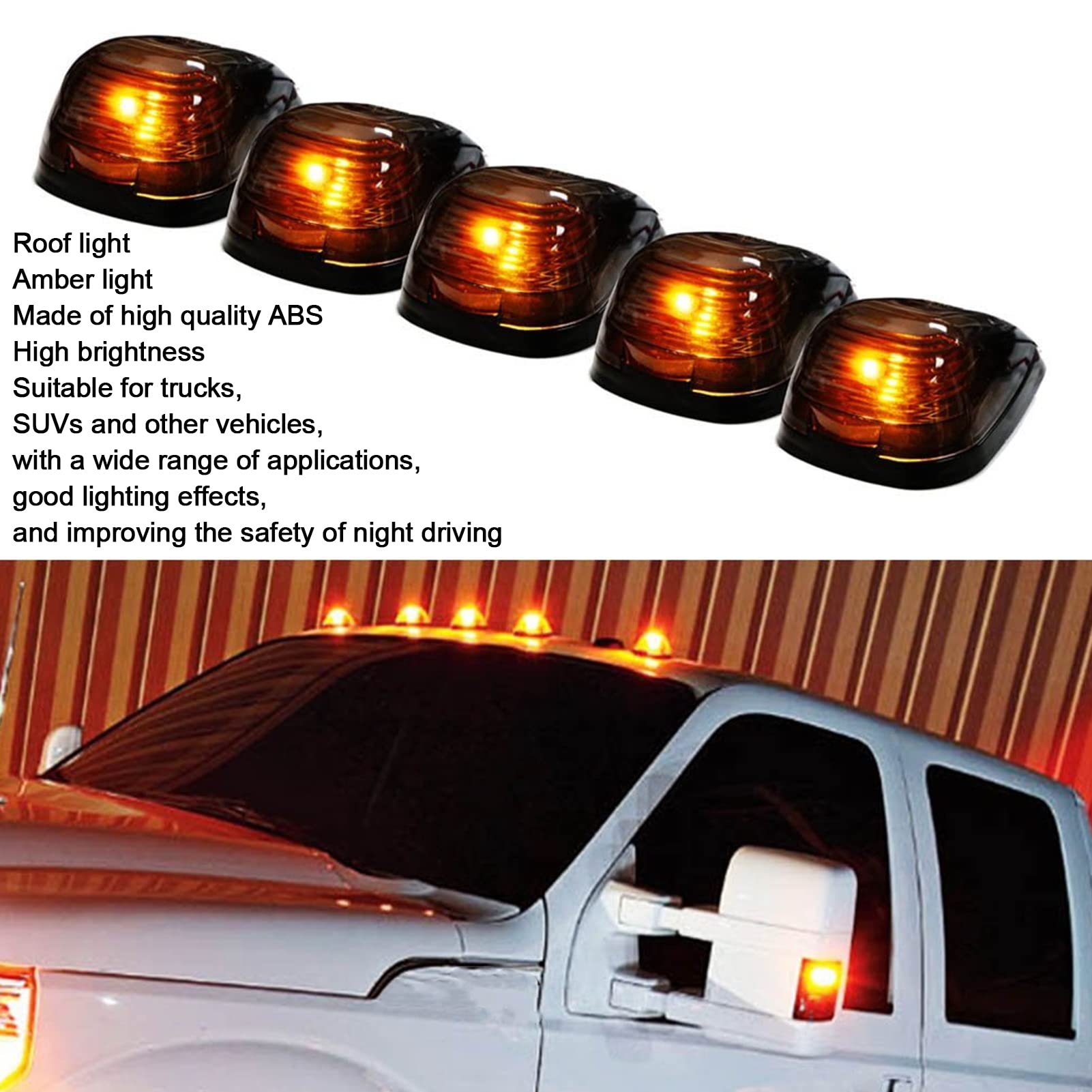 Qiilu Luci sul Tetto della Cabina 5 Set Luci Tetto per Camion LED Luci di Ingombro sul Tetto della Cabina a LED Luci di Posizione per Auto Luce Superiore con Lente fumé e Luce Ambra per Camion e