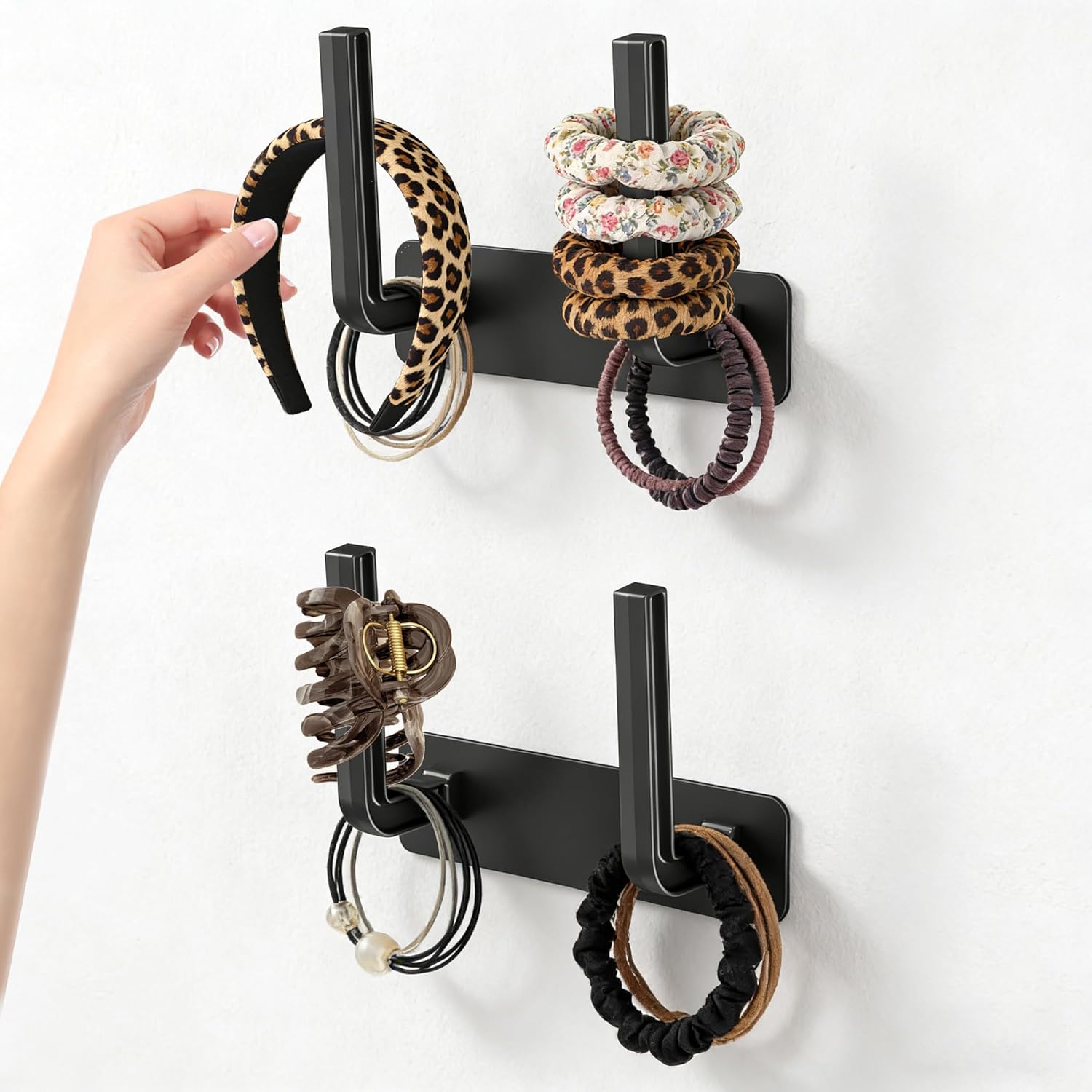 clino 2 Pack Headband Holder, Hair Ties Holder,Multifunctional Hooks, Removable Hat Hook, Claw Clip Organizer, Hair Accessories Organizer for Women and Girls, Men Hat Rack for Baseball Caps
