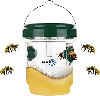PESTEZE Reusable Solar Hanging Wasp Trap with LED Light [Green Color: 3.5 X 4.4 Inch] Attracts, Catches & Kills Wasp, Hornet, Yellow Jacket & Insect Species 24/7. Waterproof