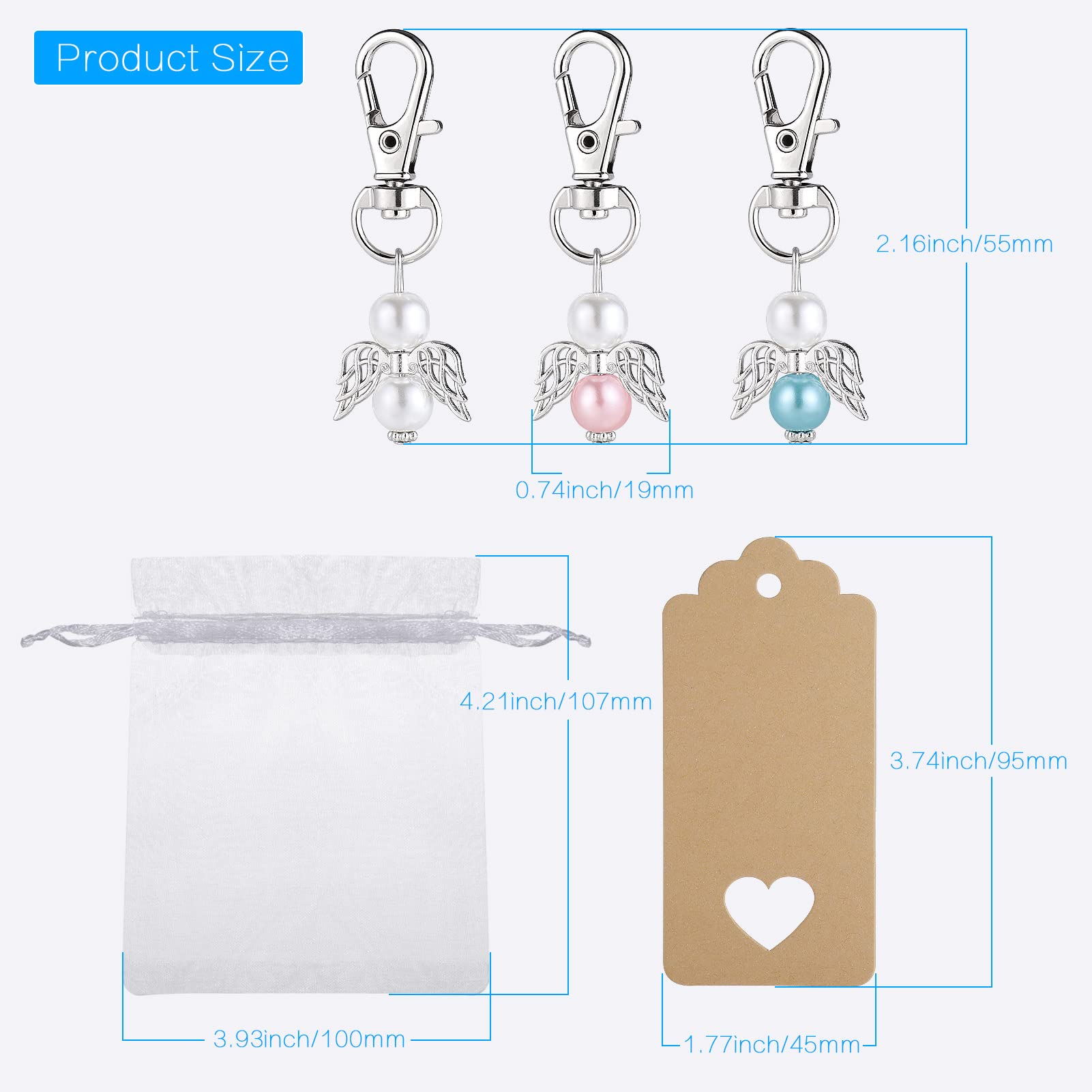 Porte-clés Ange Gardien Lot De 25 - Avec étiquettes Kraft Et Sacs Organza