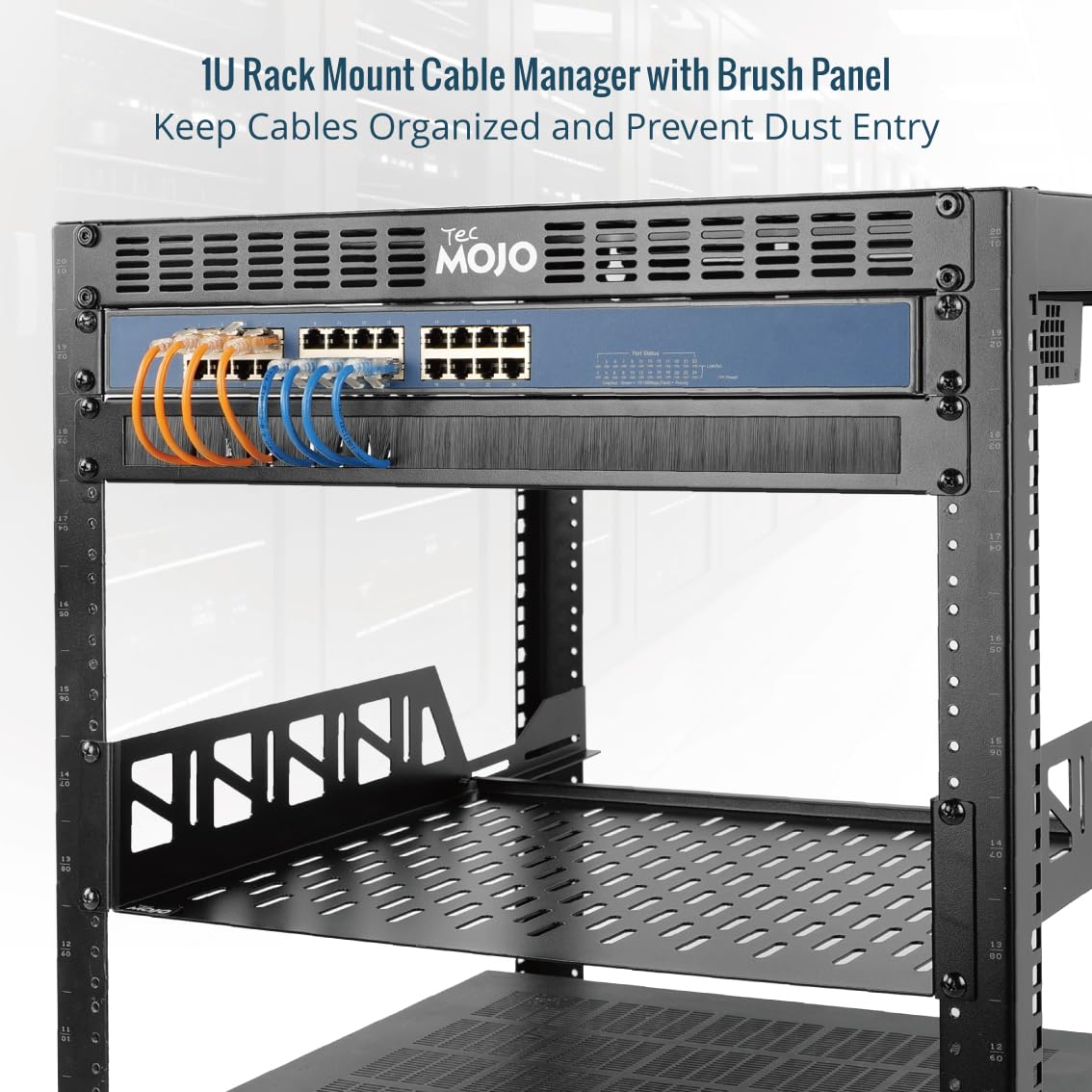 Tecmojo Panel de gestión de cables de montaje en rack 1U con cepillo, panel de cepillo para rack de servidor de 19 pulgadas o gabinete de red, negro, paquete de 2