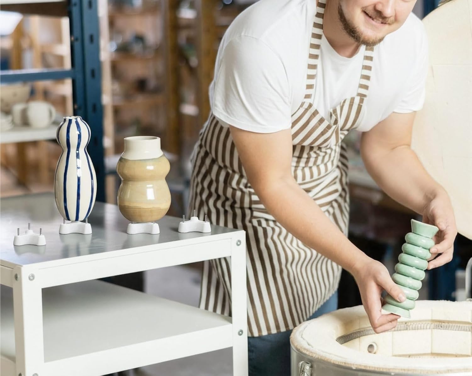 2er Set Brennhilfsmittel für Keramikofen, Dreifuß Brennständer mit T-Form Basis & Auswechselbaren Stiften, Hitzebeständige Keramik Brennhilfen für Glasurbrand(T2)