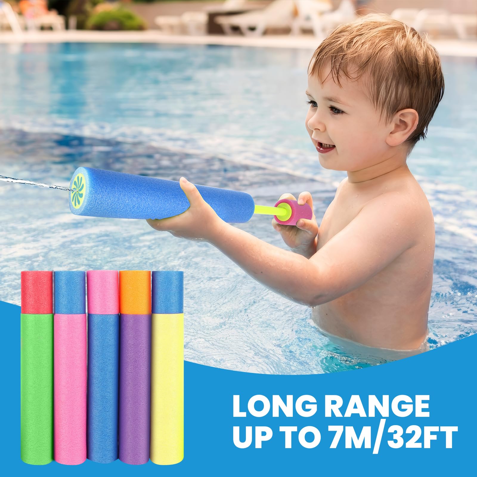 Kit 4 Pistolets à Eau En Mousse Pour Enfants | Portée Jusqu'à 9-10 M | Jouet Piscine, Jardin, Fête | Sécurité Et Durabilité Matériau EVA - 8