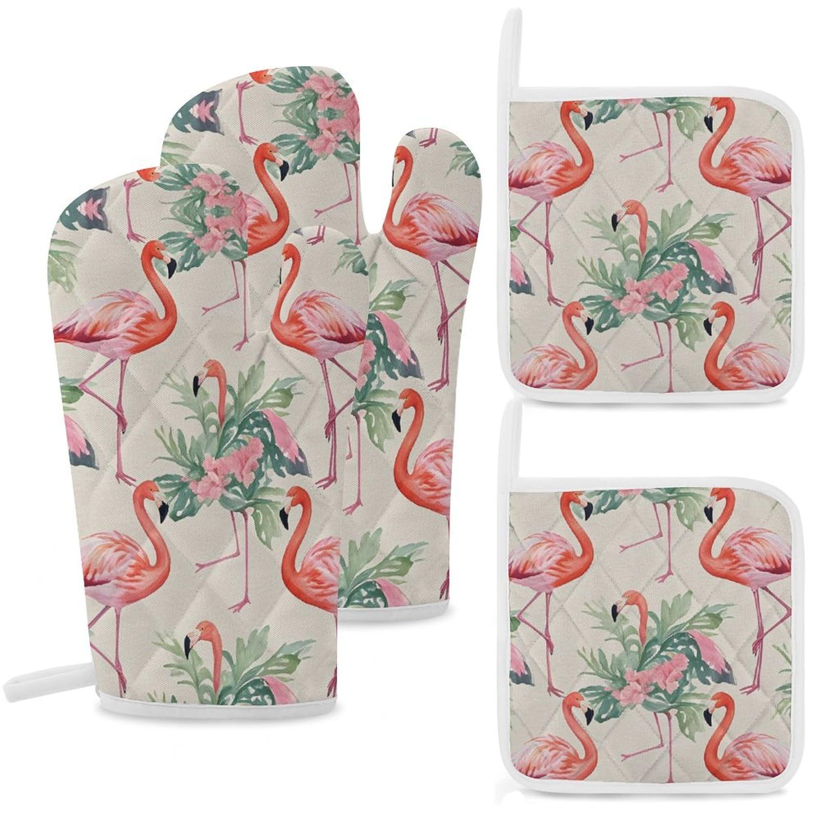 Gants de cuisine anti-brûlure et maniques épaisses motif flamant rose