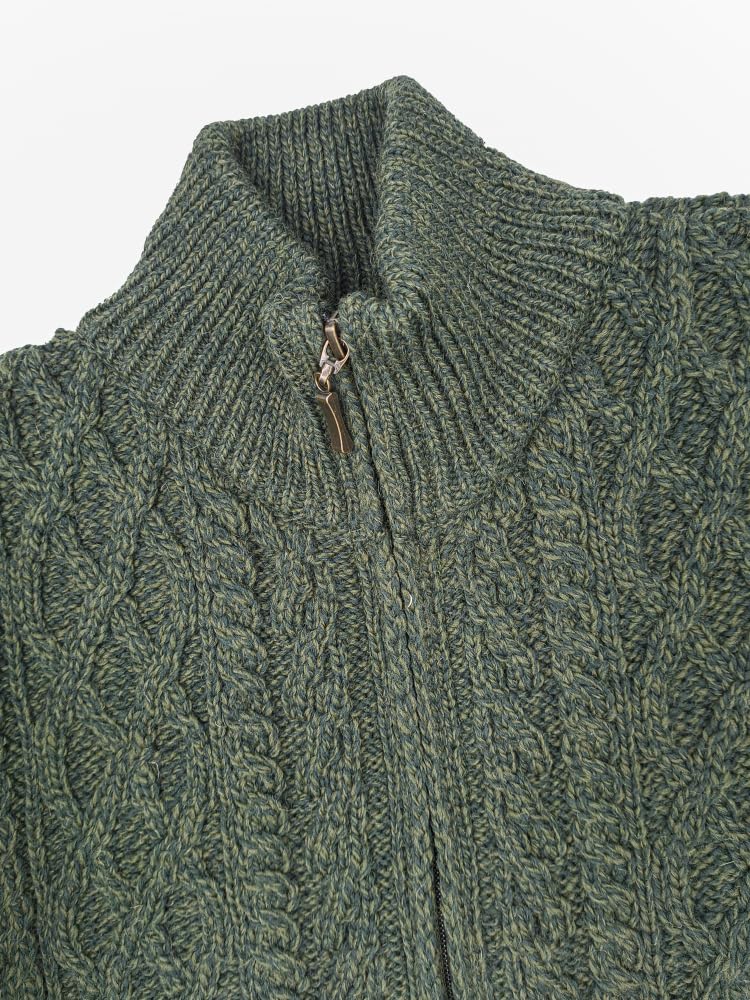Aran Crafts Cardigan zippé pour homme 100 % laine mérinos, fabriqué en Irlande