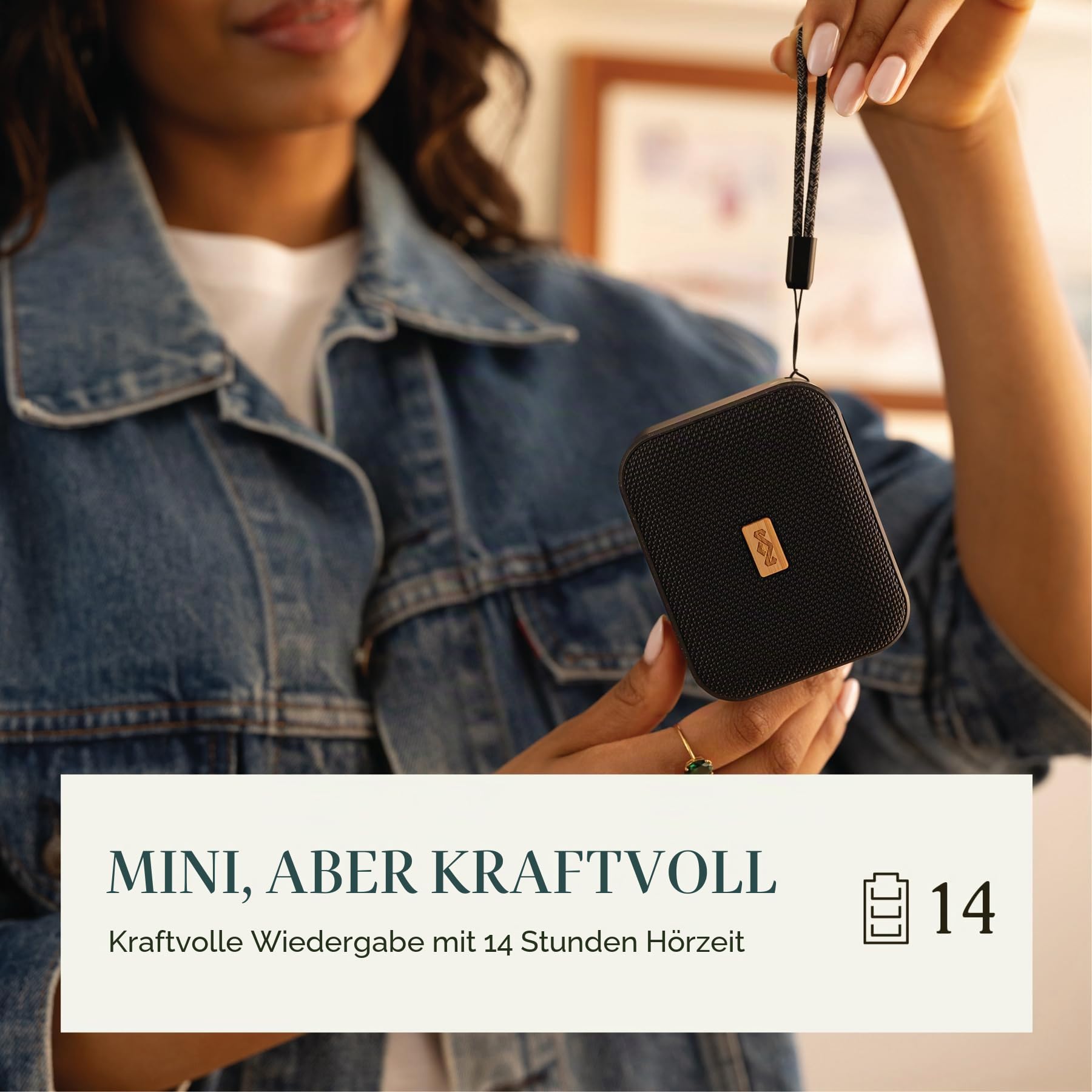 House of Marley Jammin Tragbarer Mini Bluetooth Lautsprecher - Schwarz | Kabelloser Lautsprecher, 14 Std. Spielzeit, IPX5 Spritzwasserschutz & Freisprechfunktion, kompakt, nachhaltig gefertigt